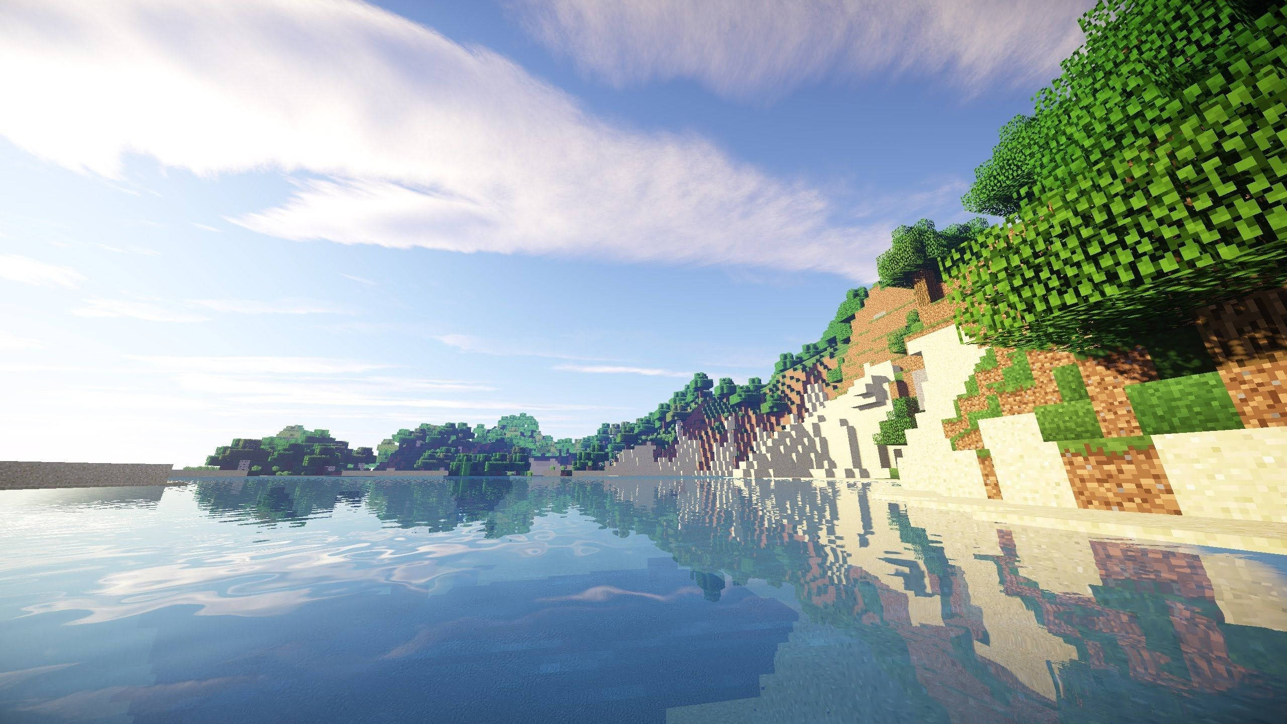 Minecraft, pixelated trees, cliffs, 2K Desktop Wallpaper