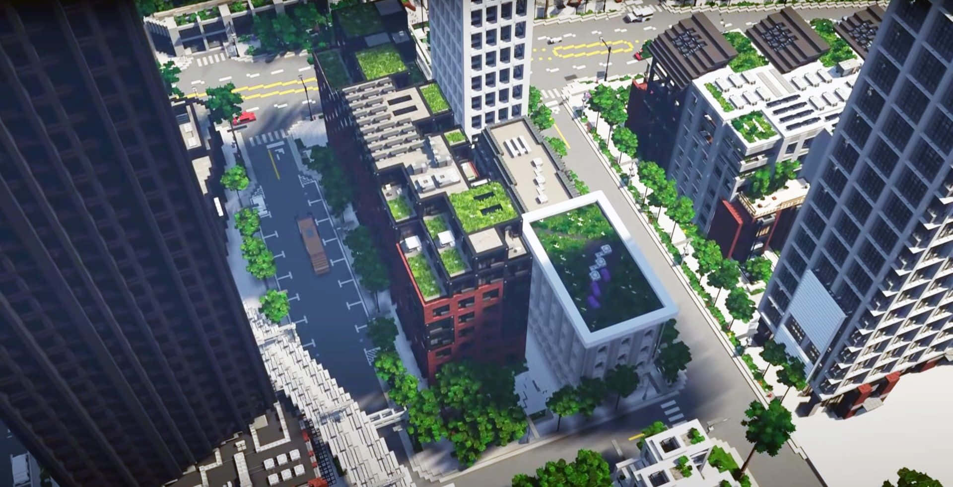 Minecraft, cityscape, tall buildings, Full HD Desktop Wallpaper