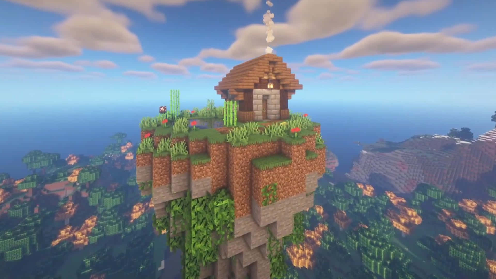 Minecraft Building, floating island, pixelated house, Full HD Desktop Wallpaper
