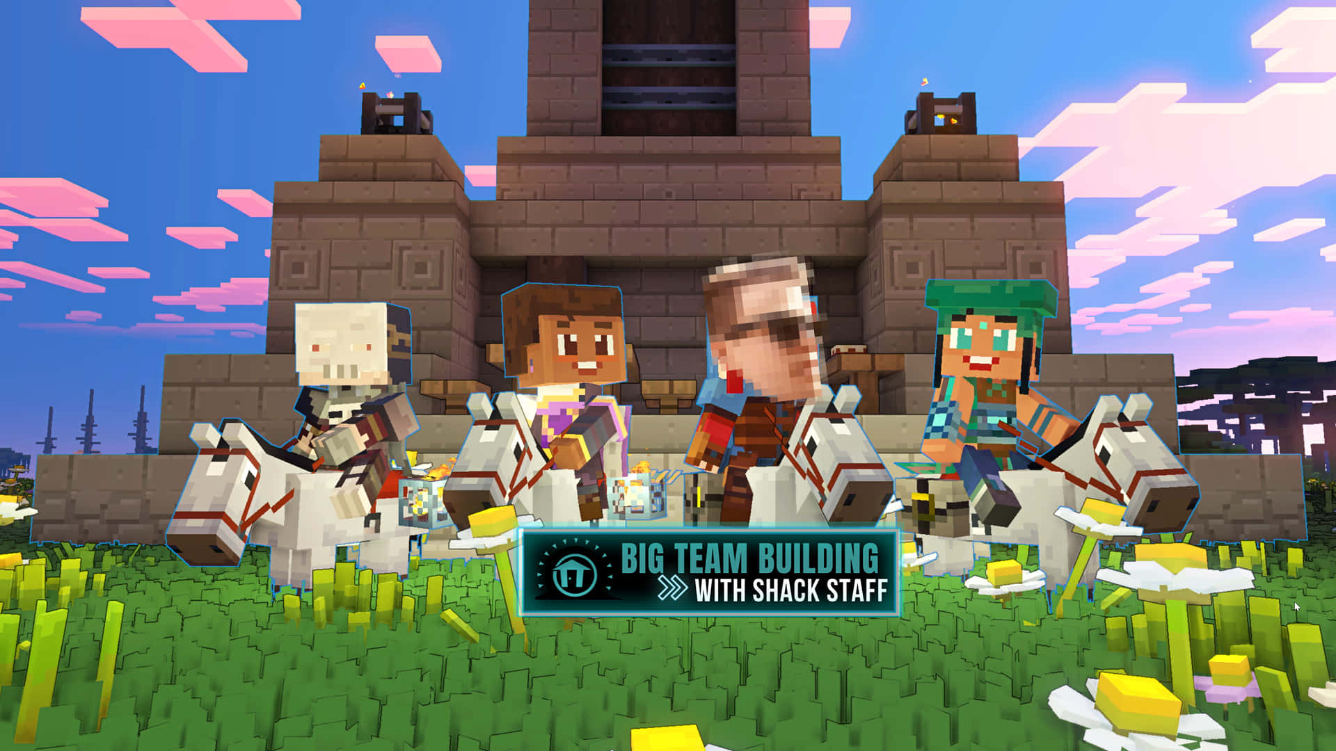 Minecraft Building, Minecraft characters, pixelated horses, Full HD Desktop Wallpaper