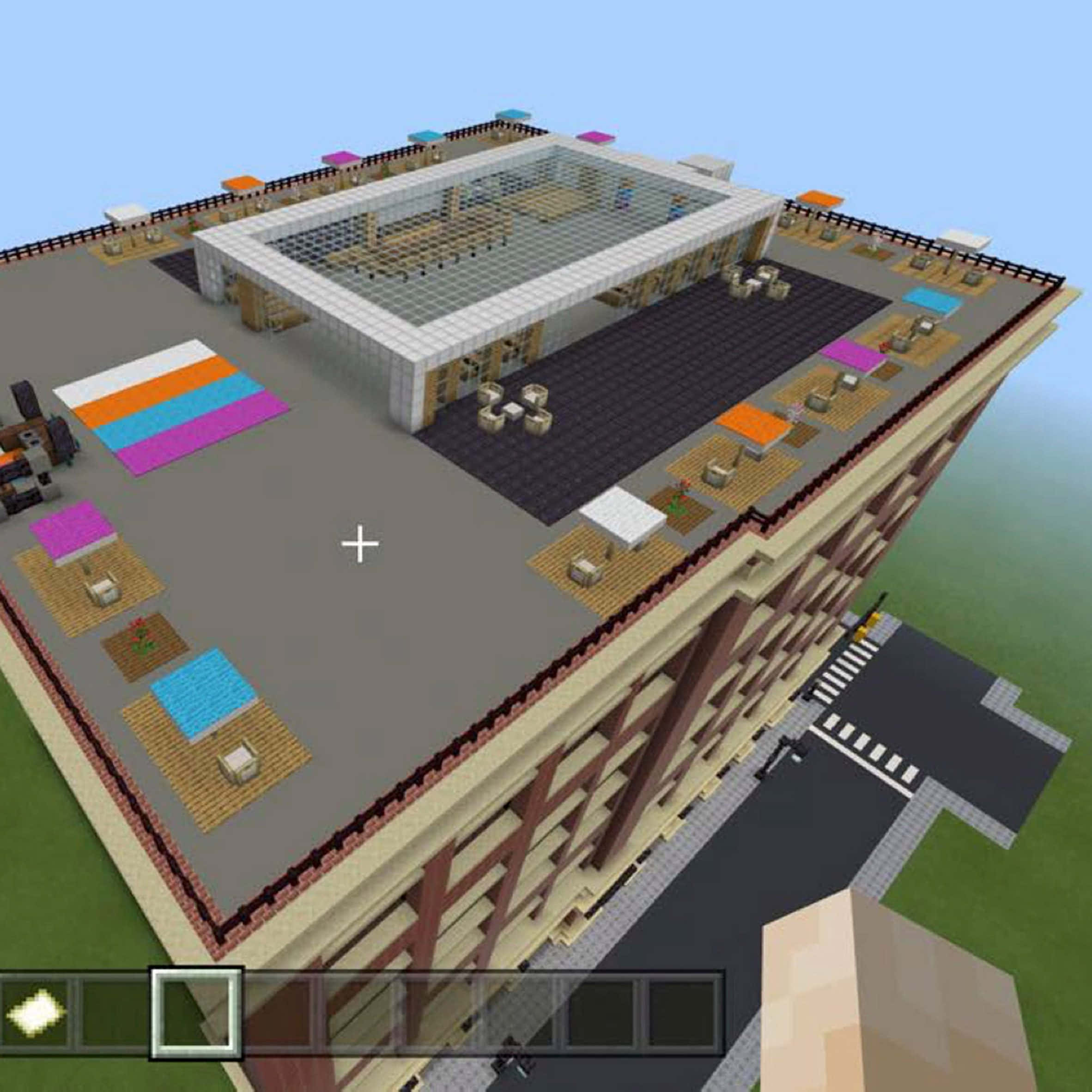 Minecraft, pixelated Minecraft building, rooftop garden, Full HD Desktop Wallpaper