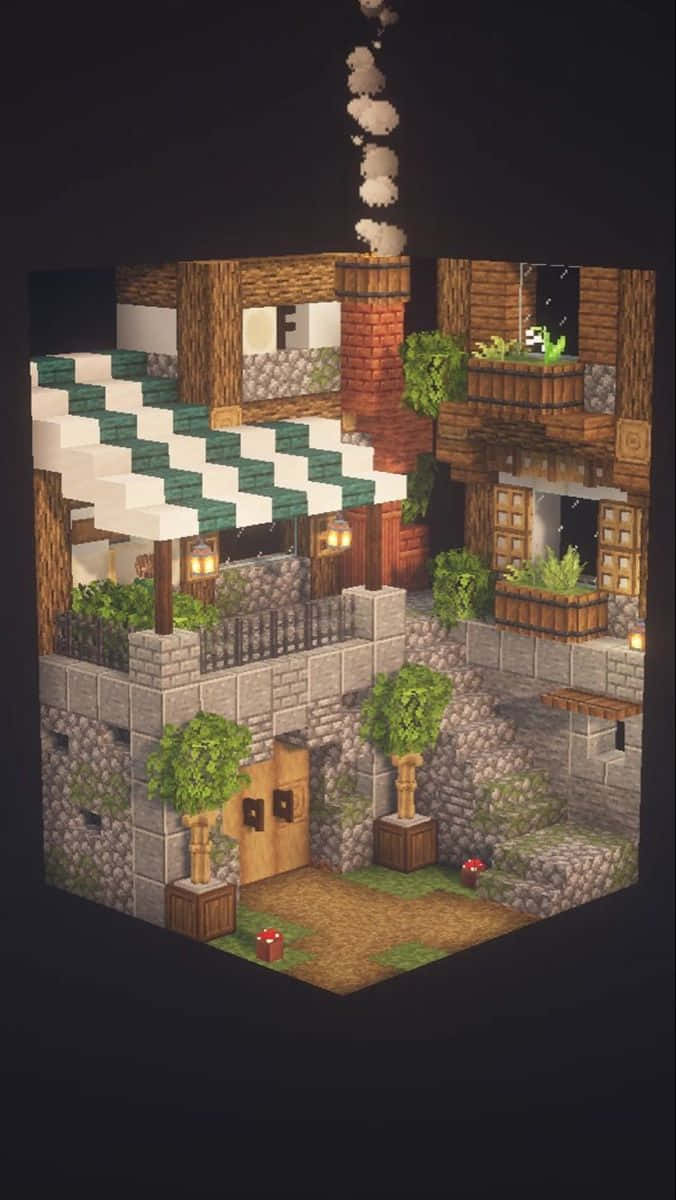 Minecraft, stone walls, wooden doors, SD Phone Wallpaper