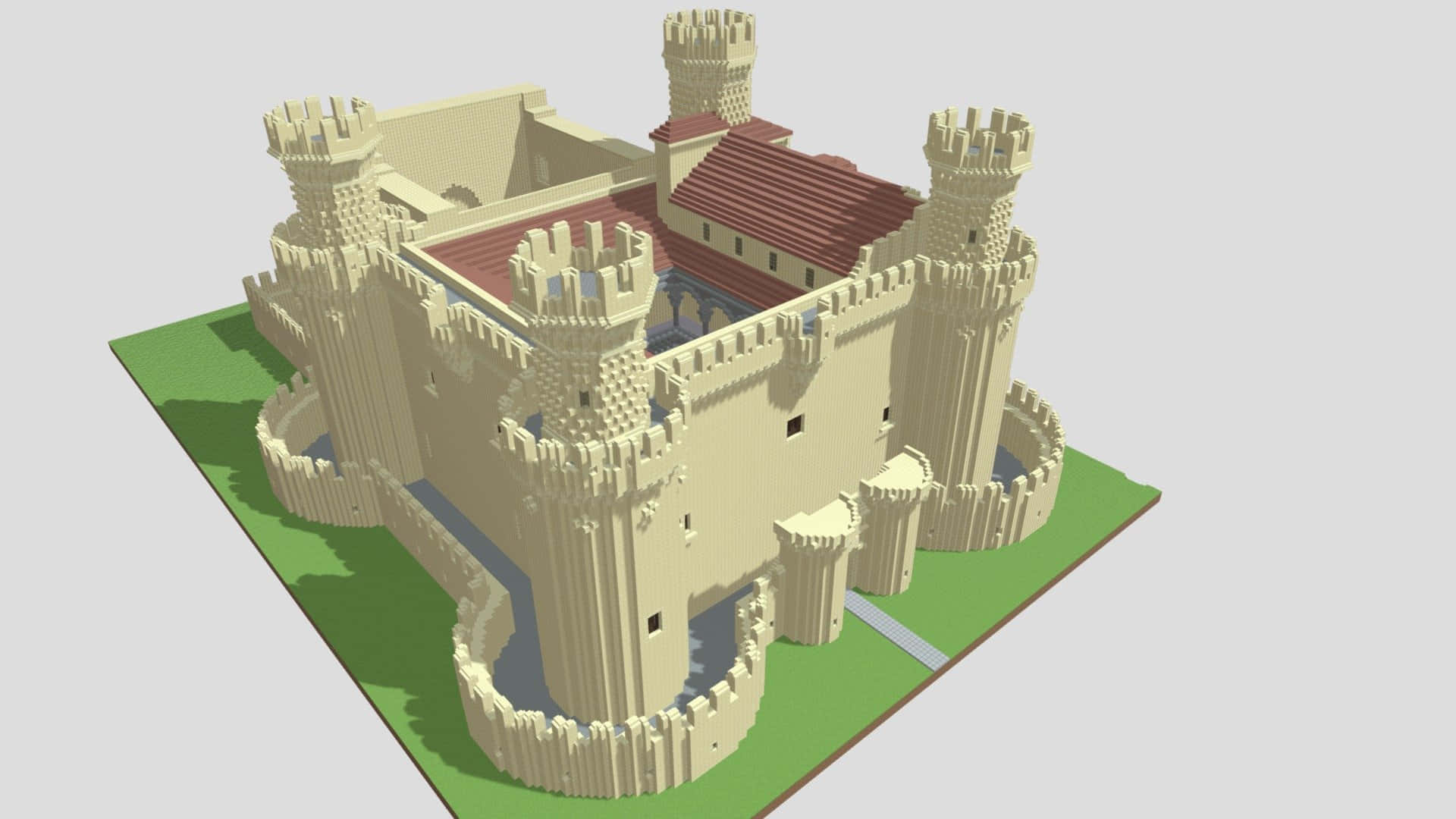 Minecraft Castles, beige LEGO castle, red tiled roofs, Full HD Desktop Wallpaper