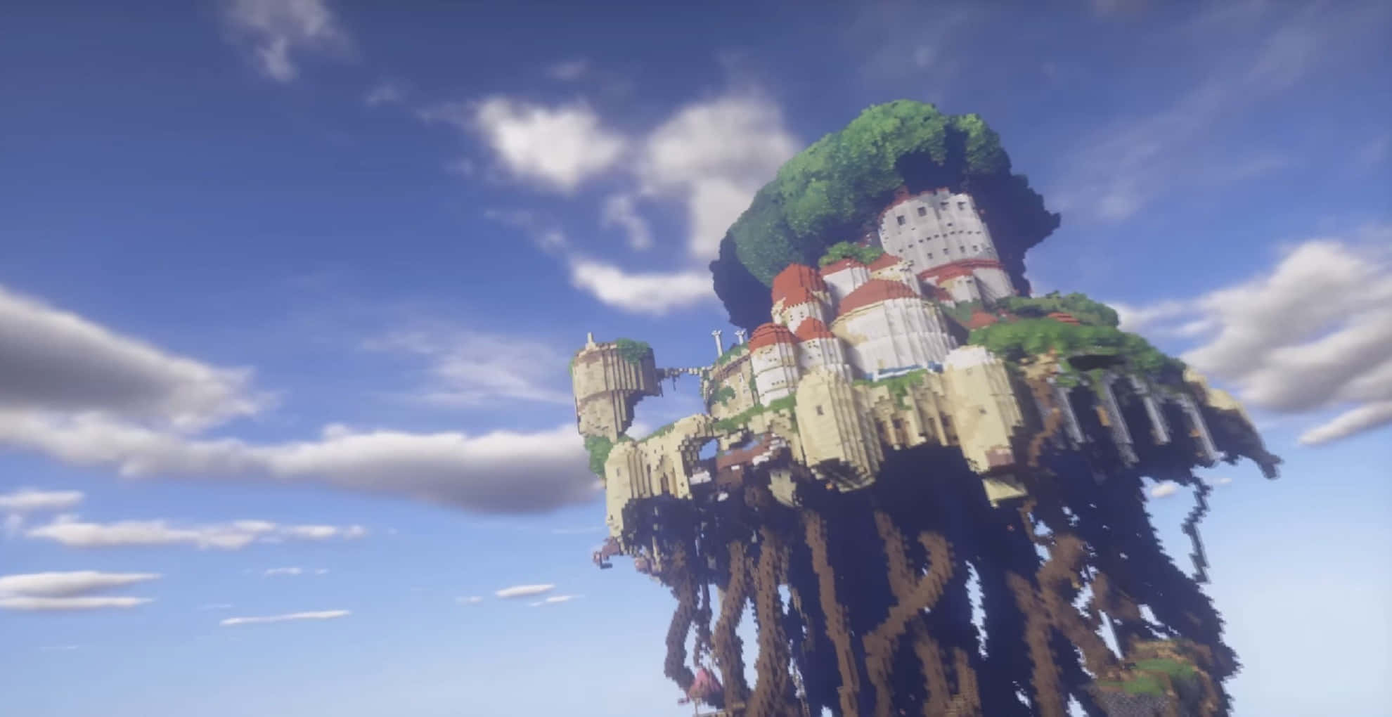 Minecraft Castles, floating island fortress, castle-like structures, Full HD Desktop Wallpaper