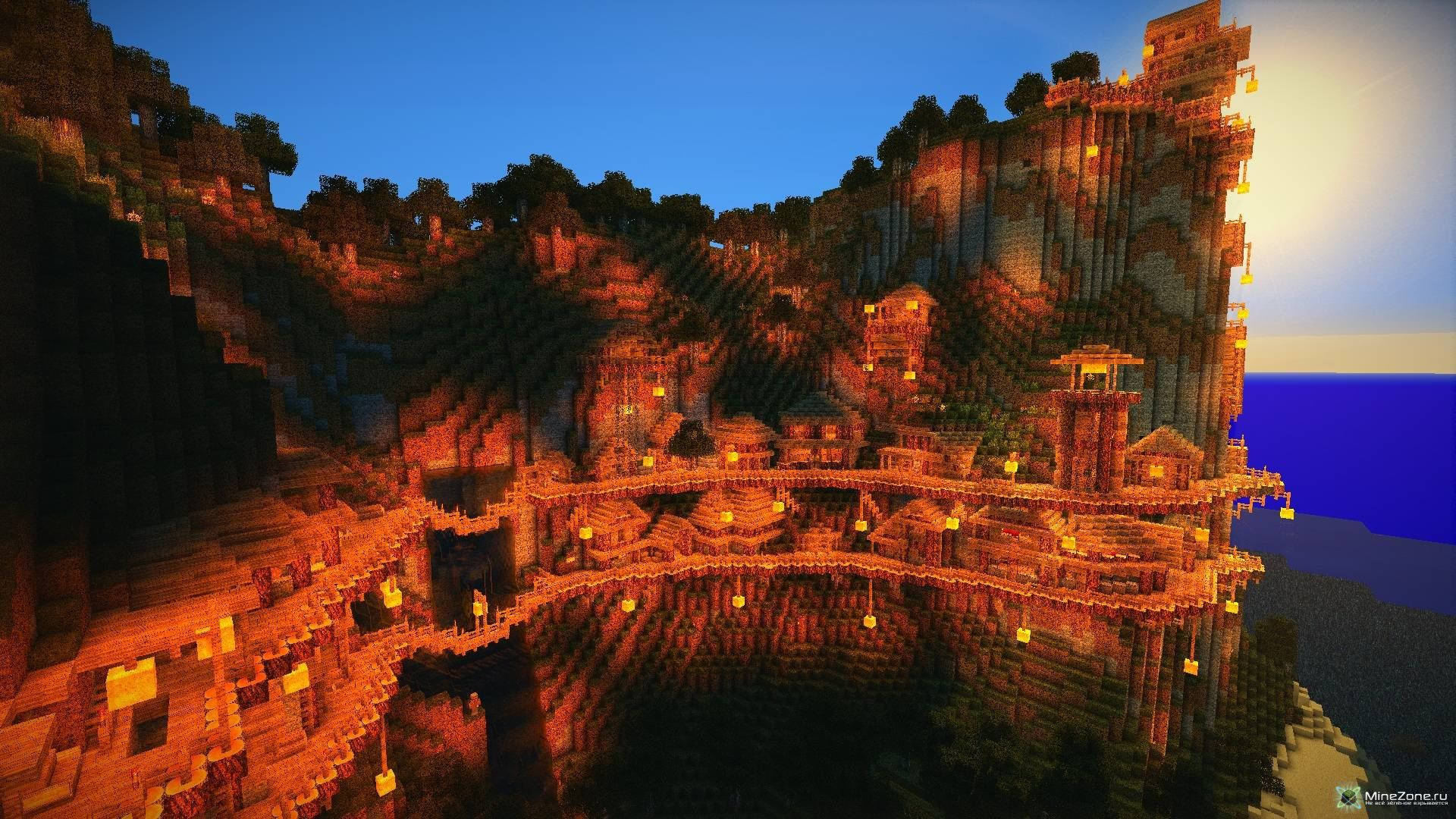Minecraft, brown castle, cliffside, Full HD Desktop Wallpaper