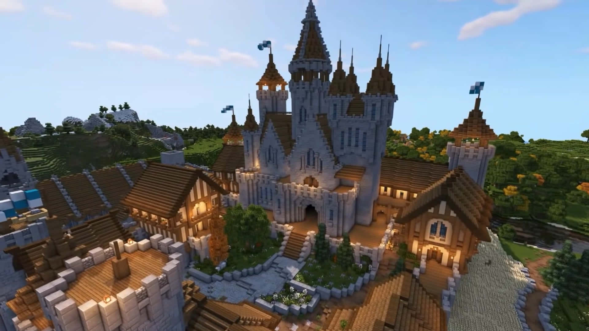 Minecraft Castles, castle, spires, Full HD Desktop Wallpaper