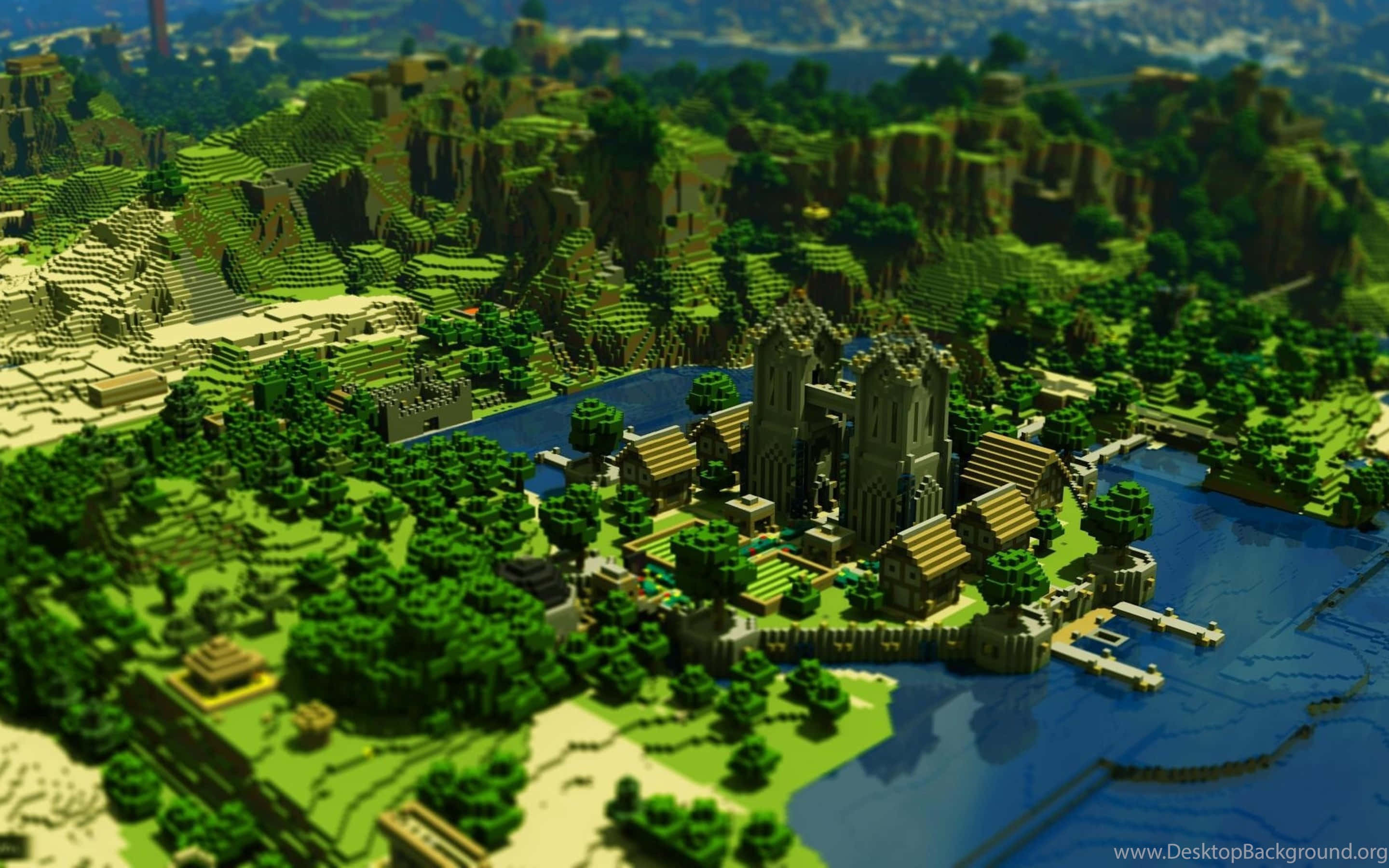 Minecraft, epic cathedral landscape, castle village, 2K Desktop Wallpaper