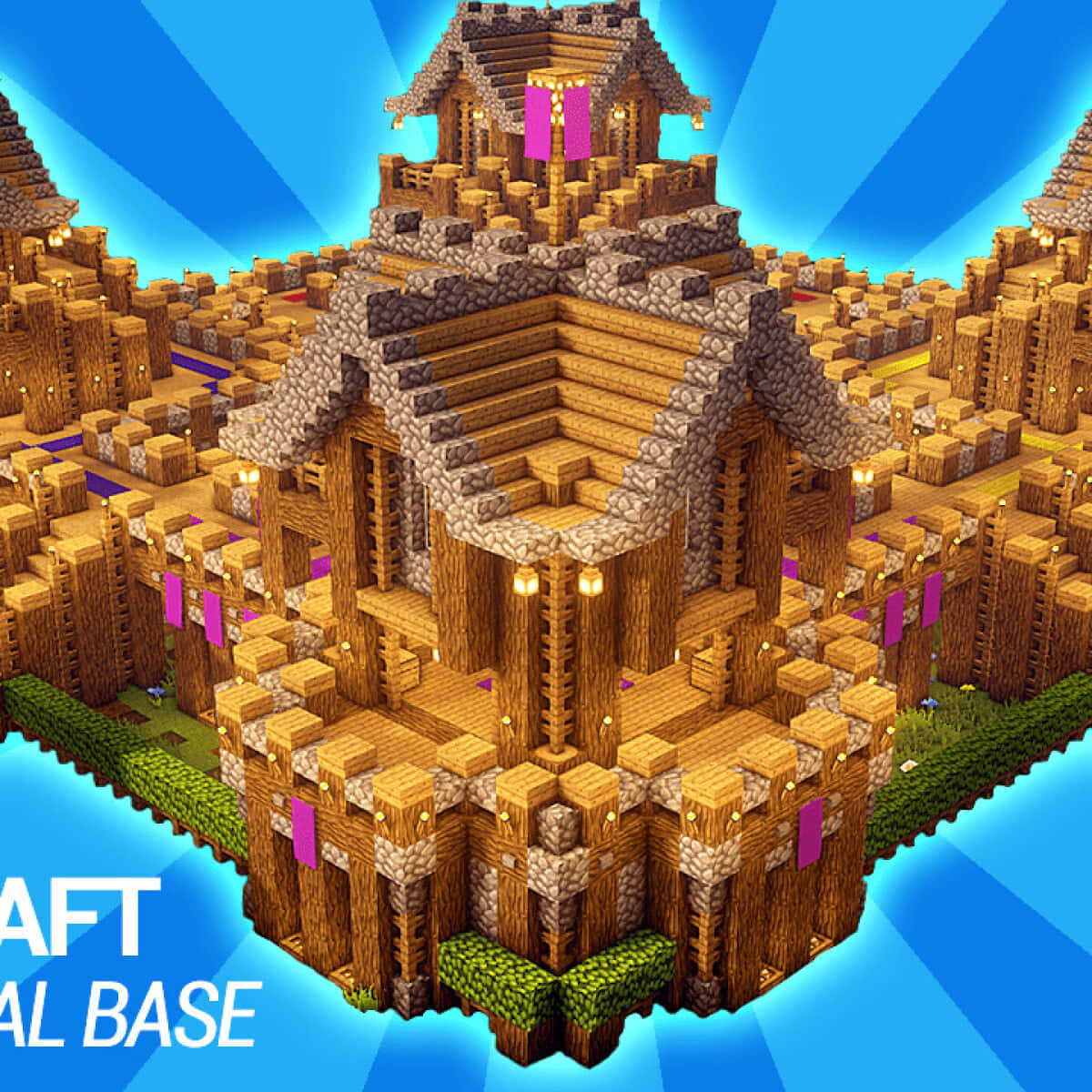 Minecraft Castles, mountain peak, pixelated wooden fortress, SD Desktop Wallpaper