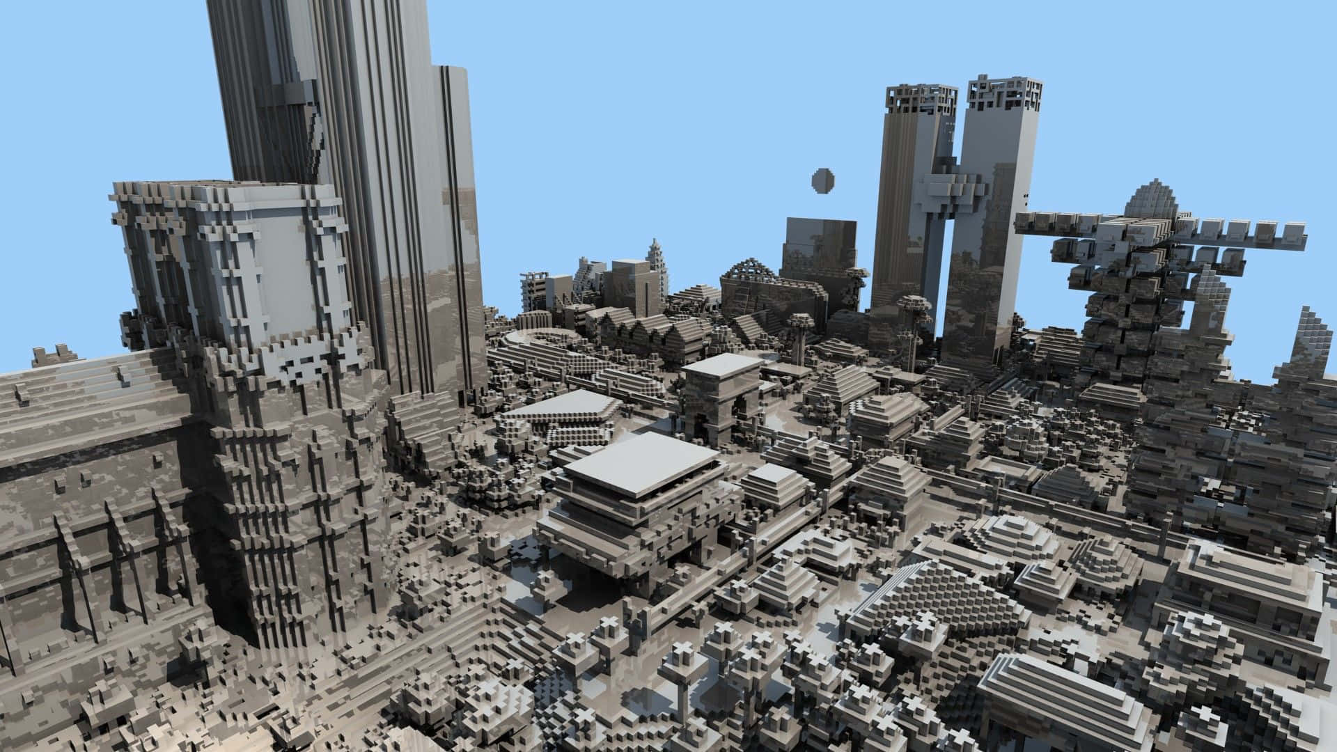 Minecraft City, pixelated cityscape, blocky skyscrapers, Full HD Desktop Wallpaper