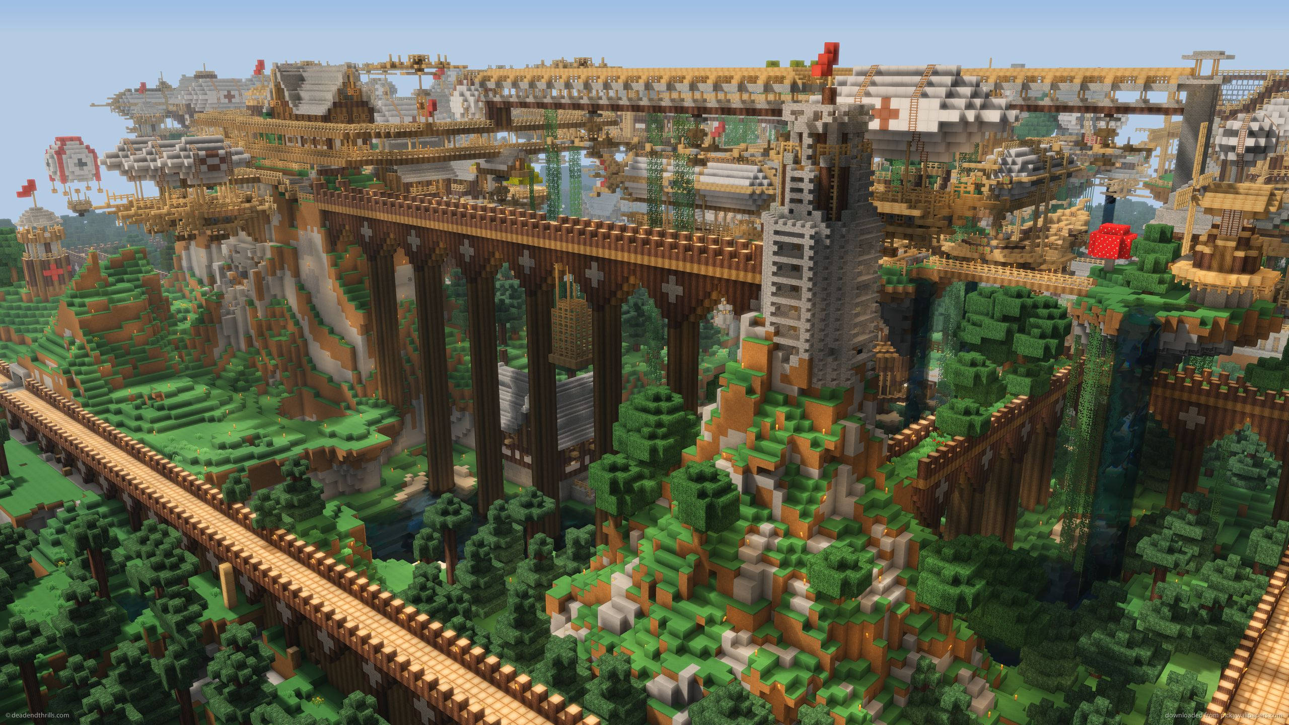 Minecraft, floating islands, massive bridges, 2K Desktop Wallpaper