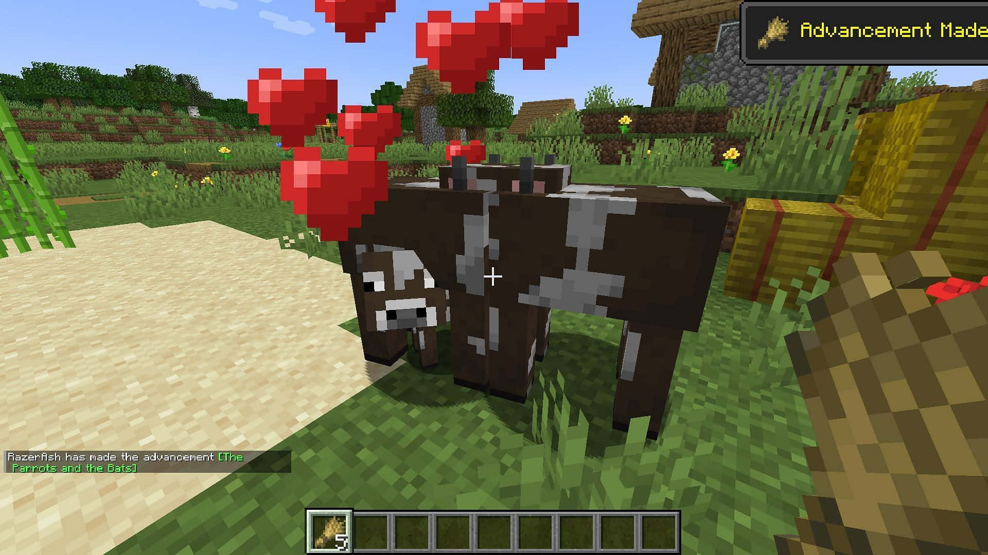 Minecraft Cow, pixelated cow, red hearts, Full HD Desktop Wallpaper