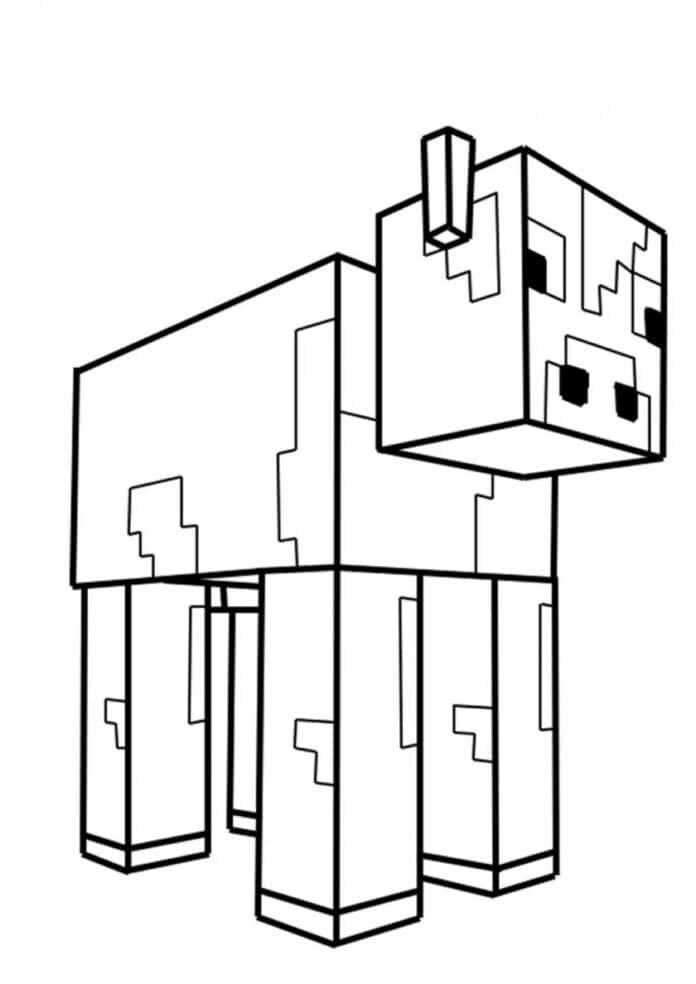Minecraft Cow, black and white line drawing, blocky, SD Phone Wallpaper