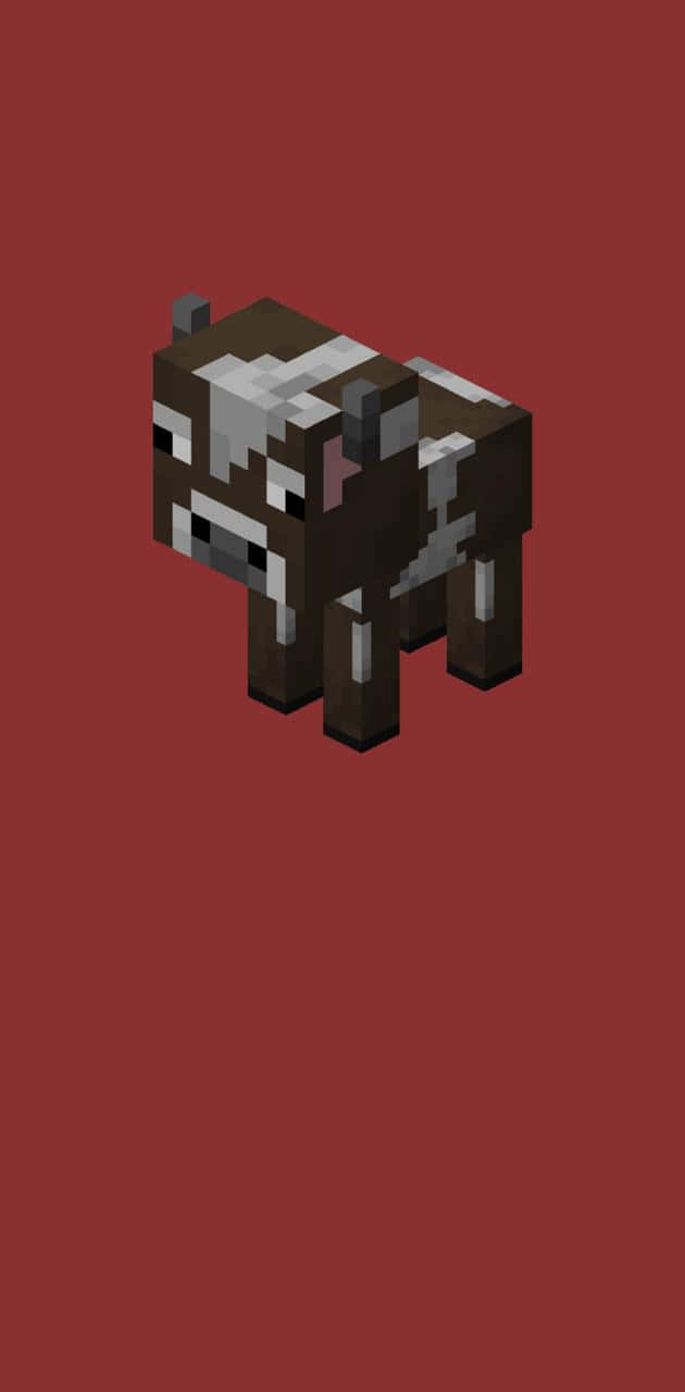 Minecraft Cow, brown and white blocks, solid deep red background, HD Phone Wallpaper