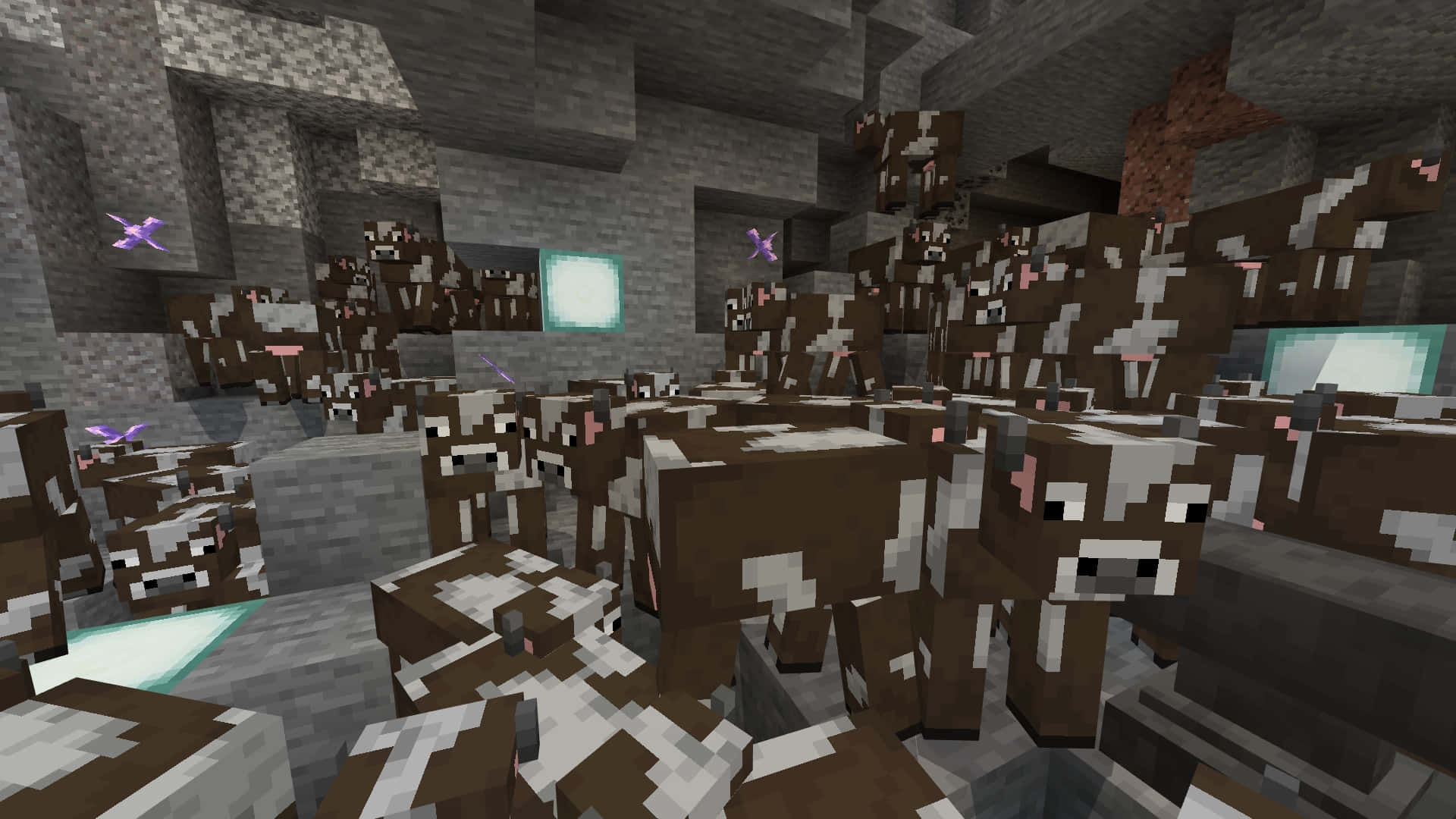 Minecraft Cow, pixelated cows, Minecraft stone cavern, Full HD Desktop Wallpaper
