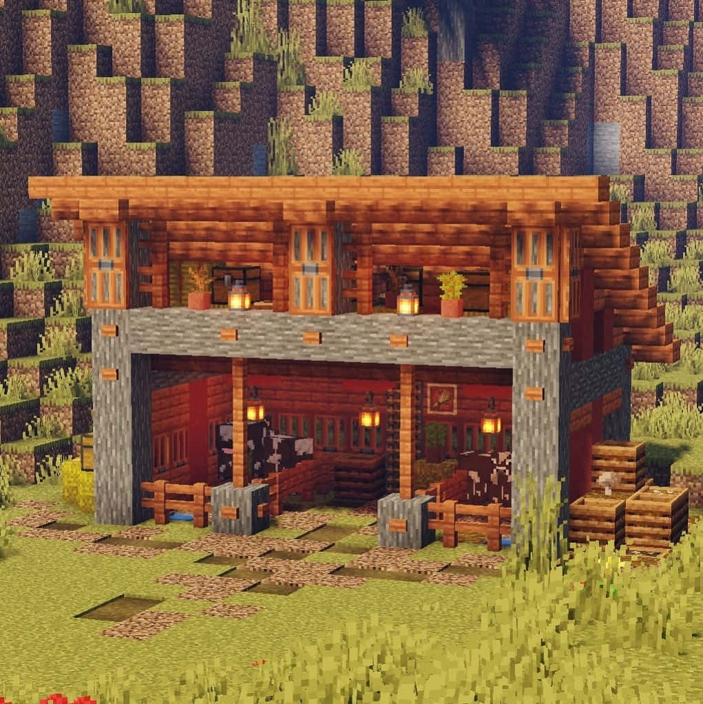 Minecraft Cow, pixelated, glowing lanterns, SD Phone Wallpaper