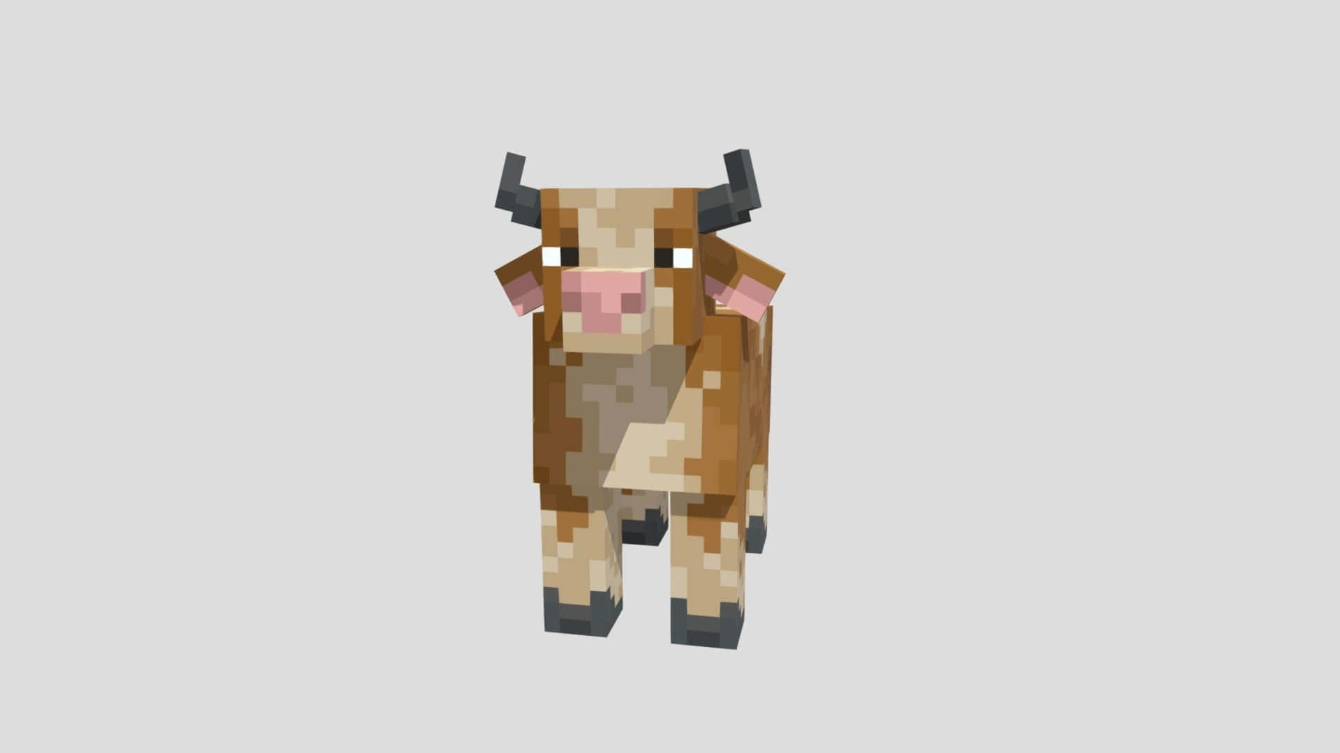 Minecraft cow, pixelated brown cow, black horns, Full HD Desktop Wallpaper