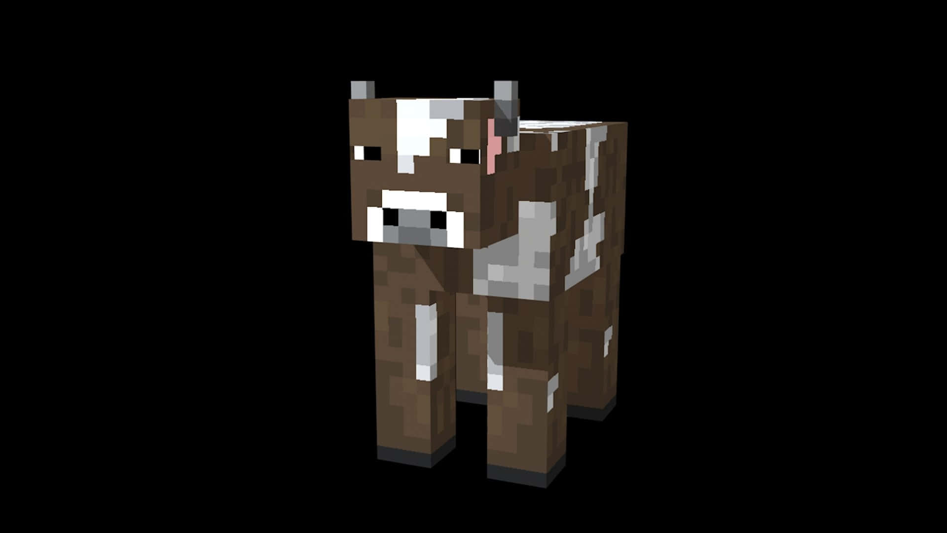 Minecraft Cow, pixelated, brown and white, Full HD Desktop Wallpaper