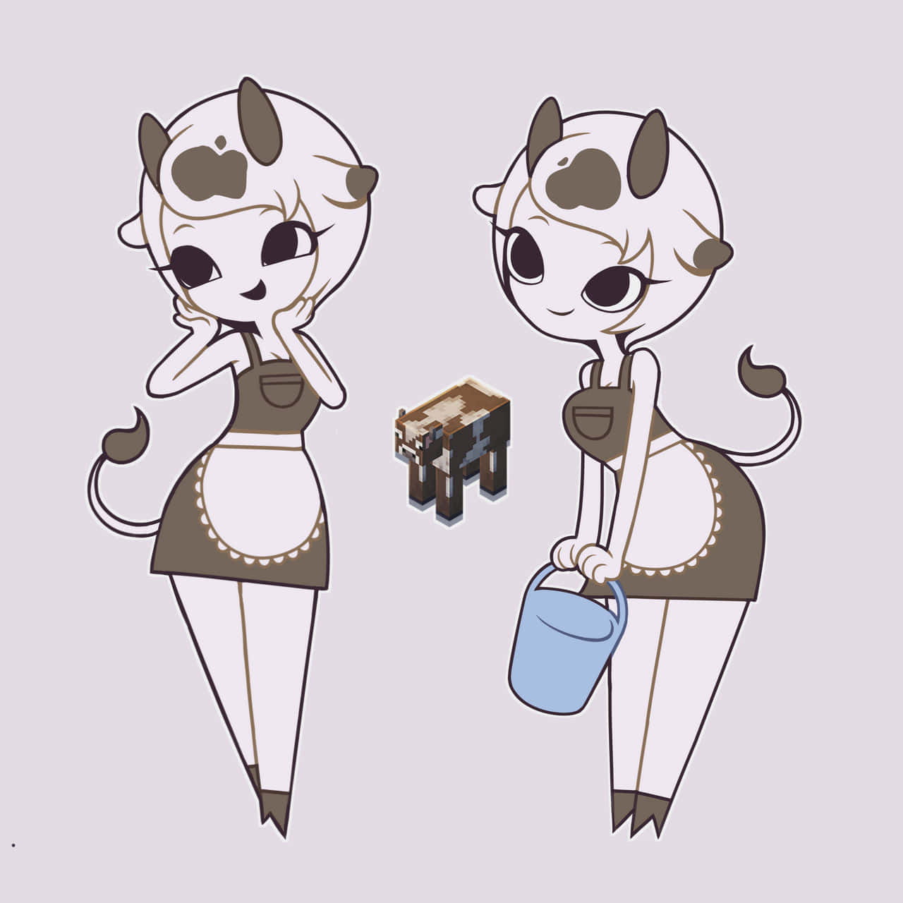 Minecraft Cow, cow-headed girls, aprons, HD Desktop Wallpaper