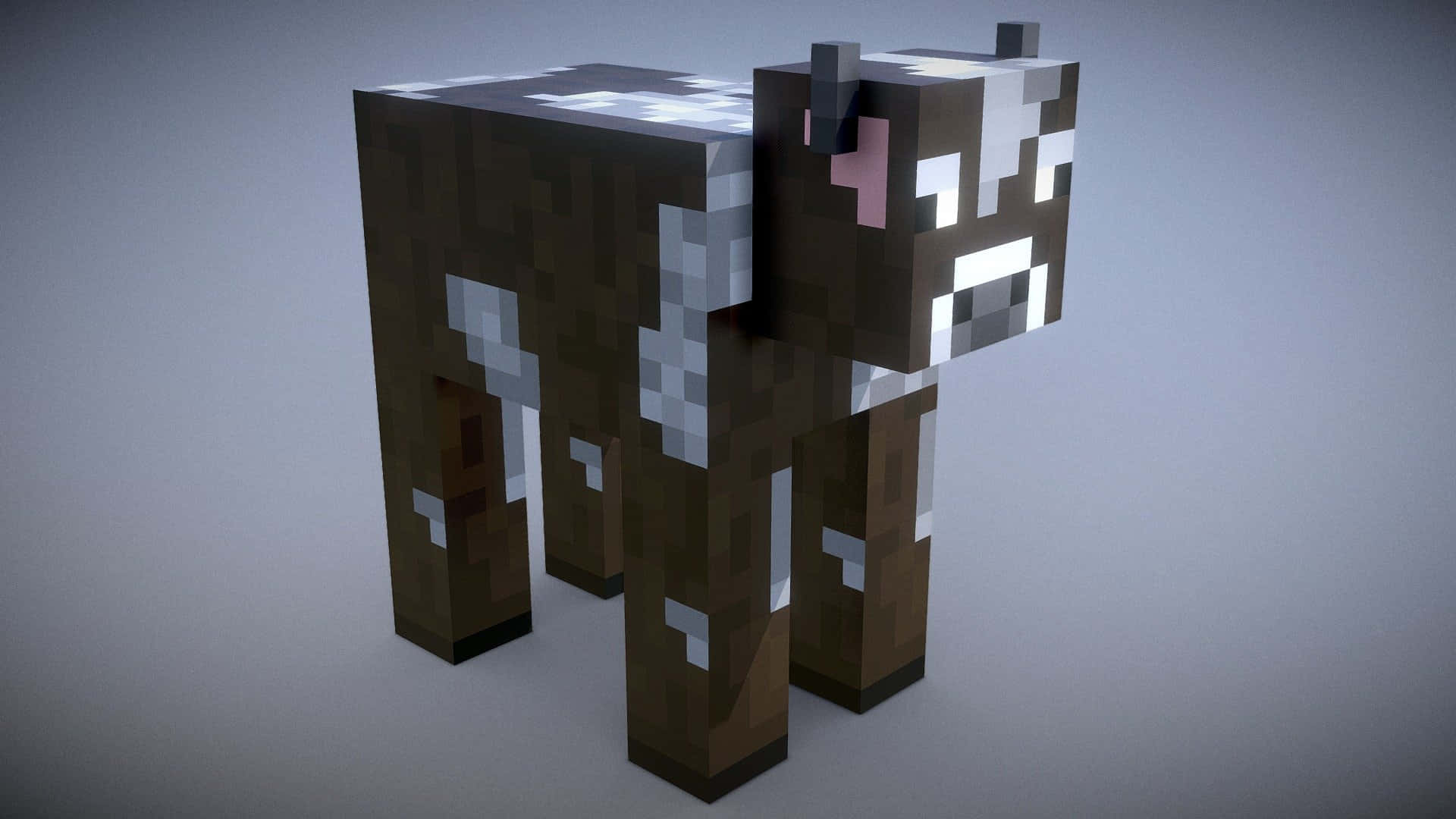 Minecraft Cow, brown and white cow, pink ears, Full HD Desktop Wallpaper