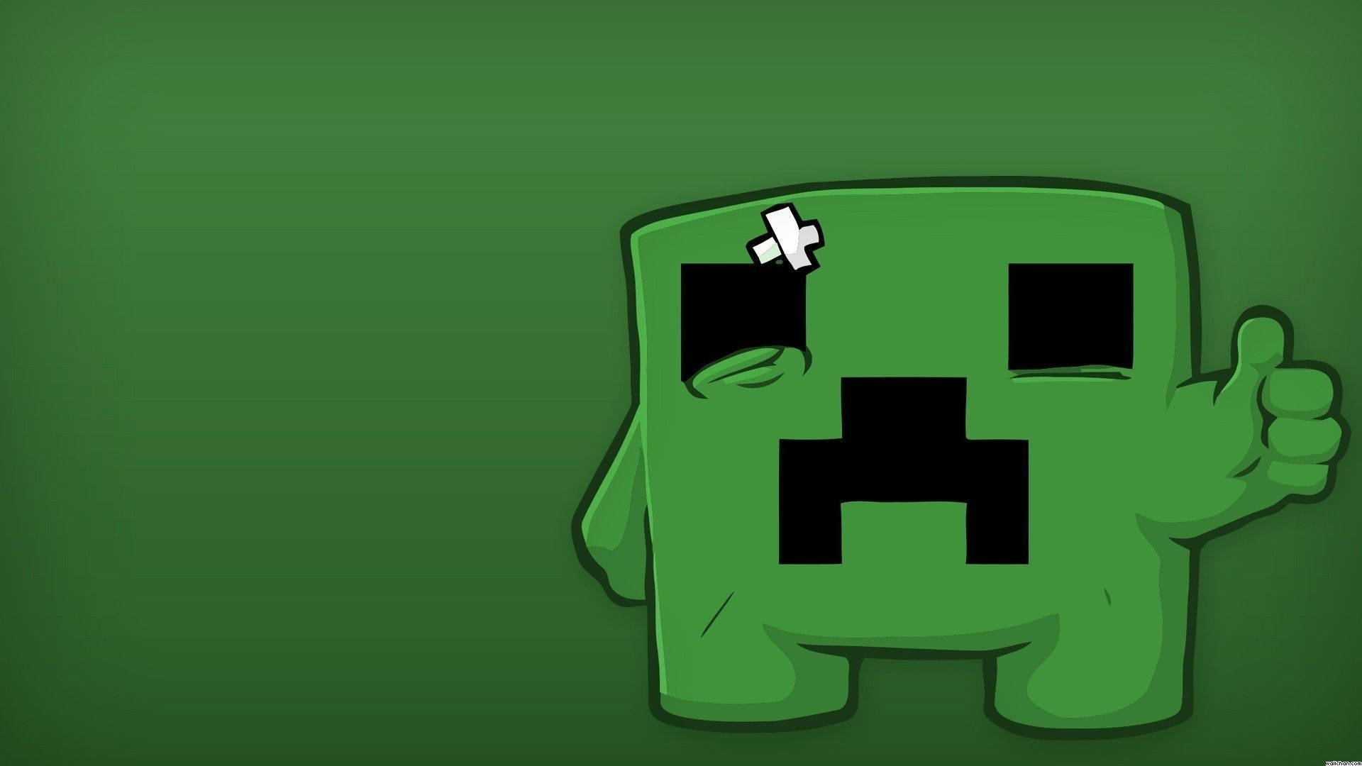 Minecraft Creeper, green, bandage on its head, Full HD Desktop Wallpaper