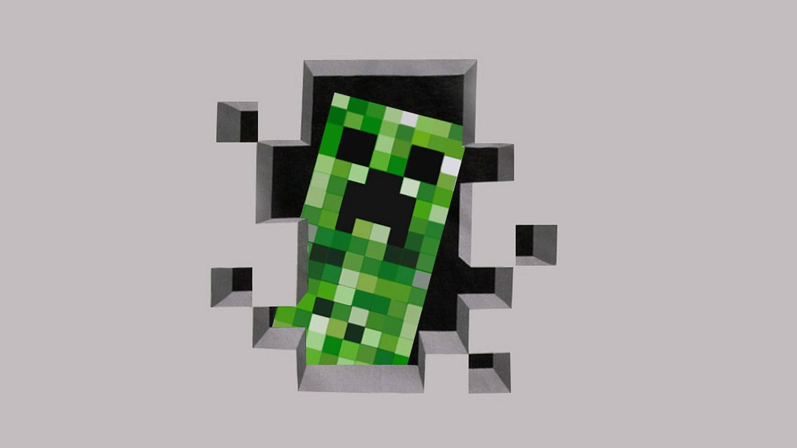 Minecraft Creeper, green creeper, gray wall, 2K Desktop Wallpaper
