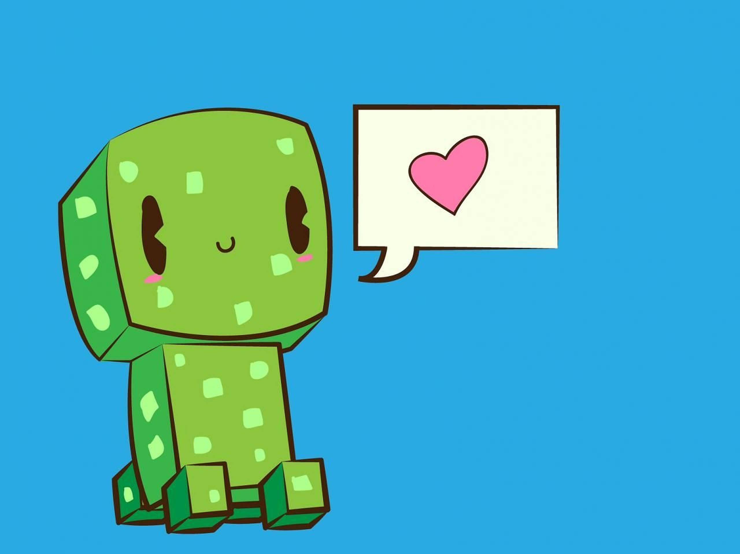 Minecraft Creeper, pink heart, smiling face, 2K Desktop Wallpaper