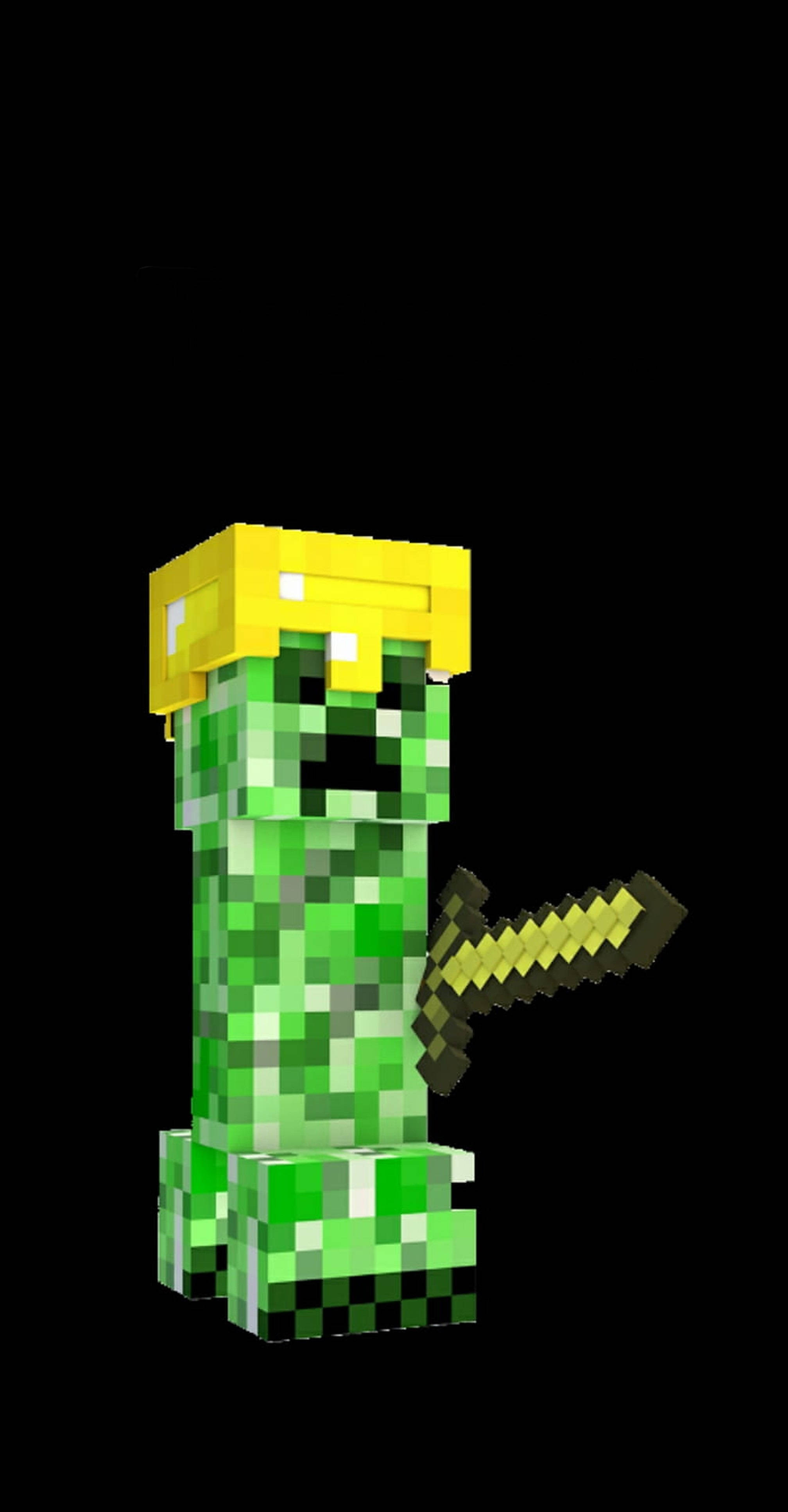 Minecraft Creeper, golden helmet, golden sword, 4K Phone Wallpaper