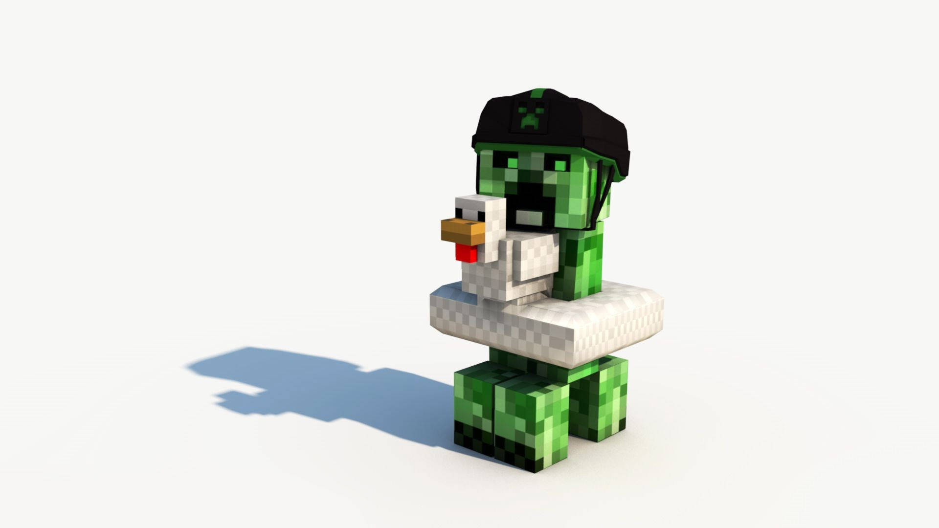 Minecraft Creeper, black cap, white chicken, Full HD Desktop Wallpaper