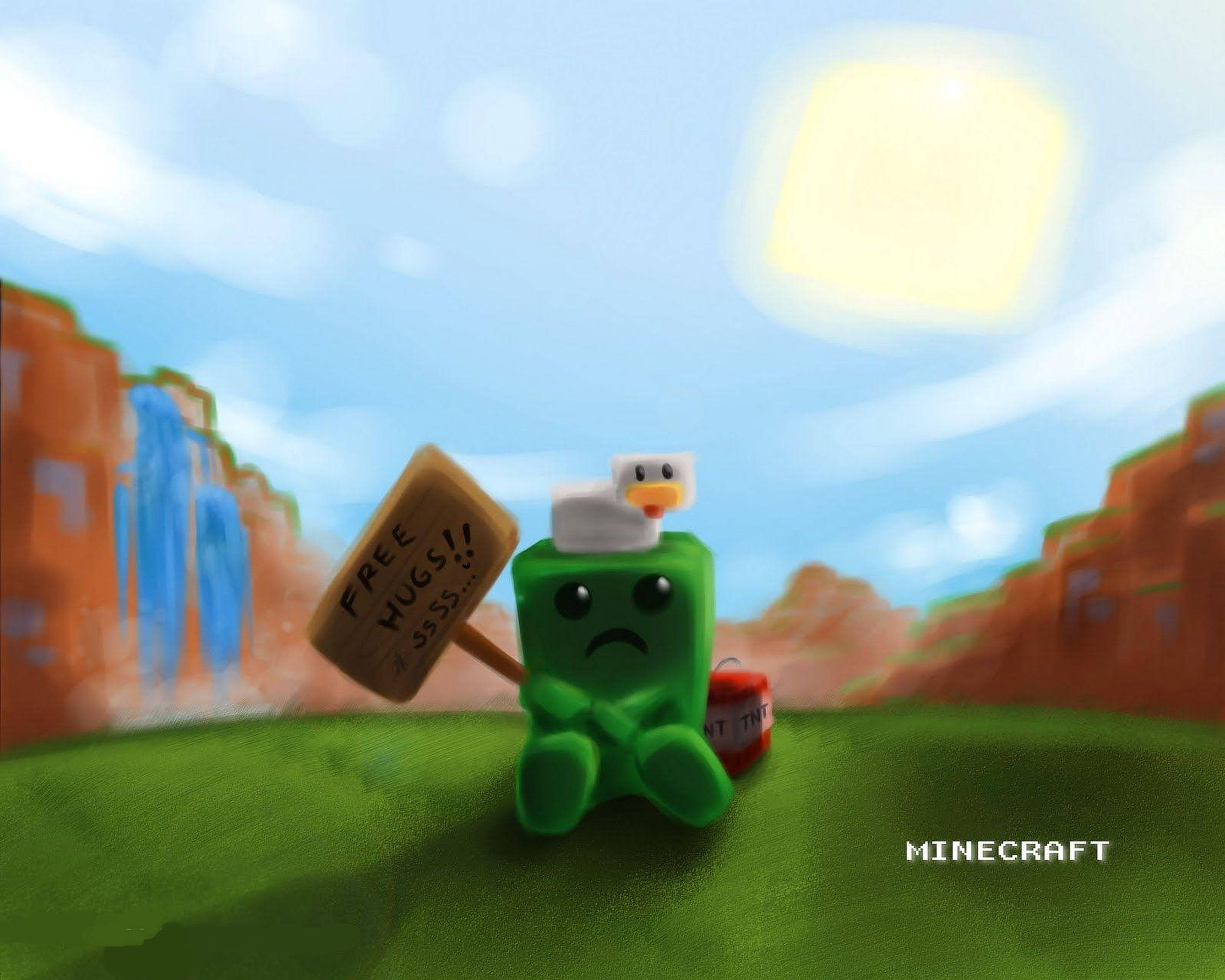Minecraft Creeper, green, sad face, 2K Desktop Wallpaper