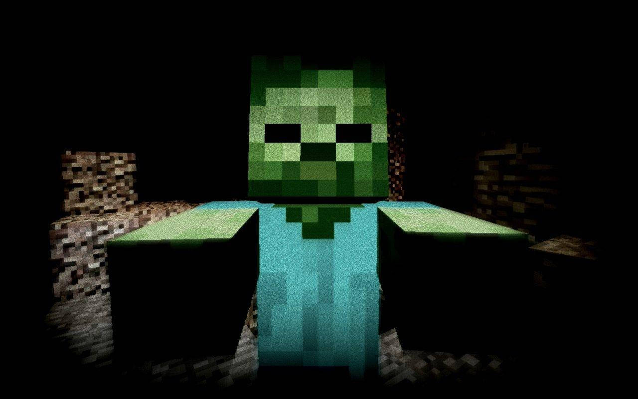 Minecraft Creeper, pixelated green creeper, dark cave, HD Desktop Wallpaper