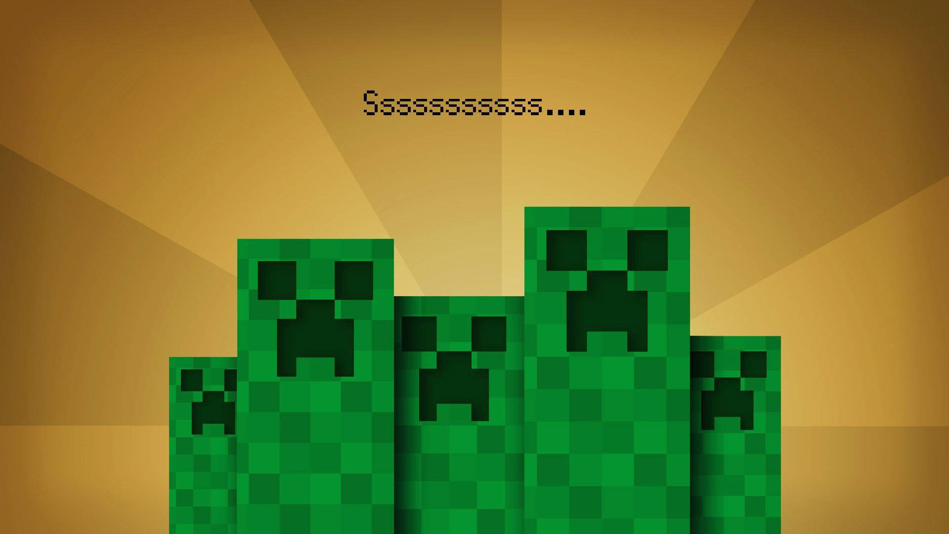 Minecraft Creeper, pixelated green creepers, radiant golden background, Full HD Desktop Wallpaper