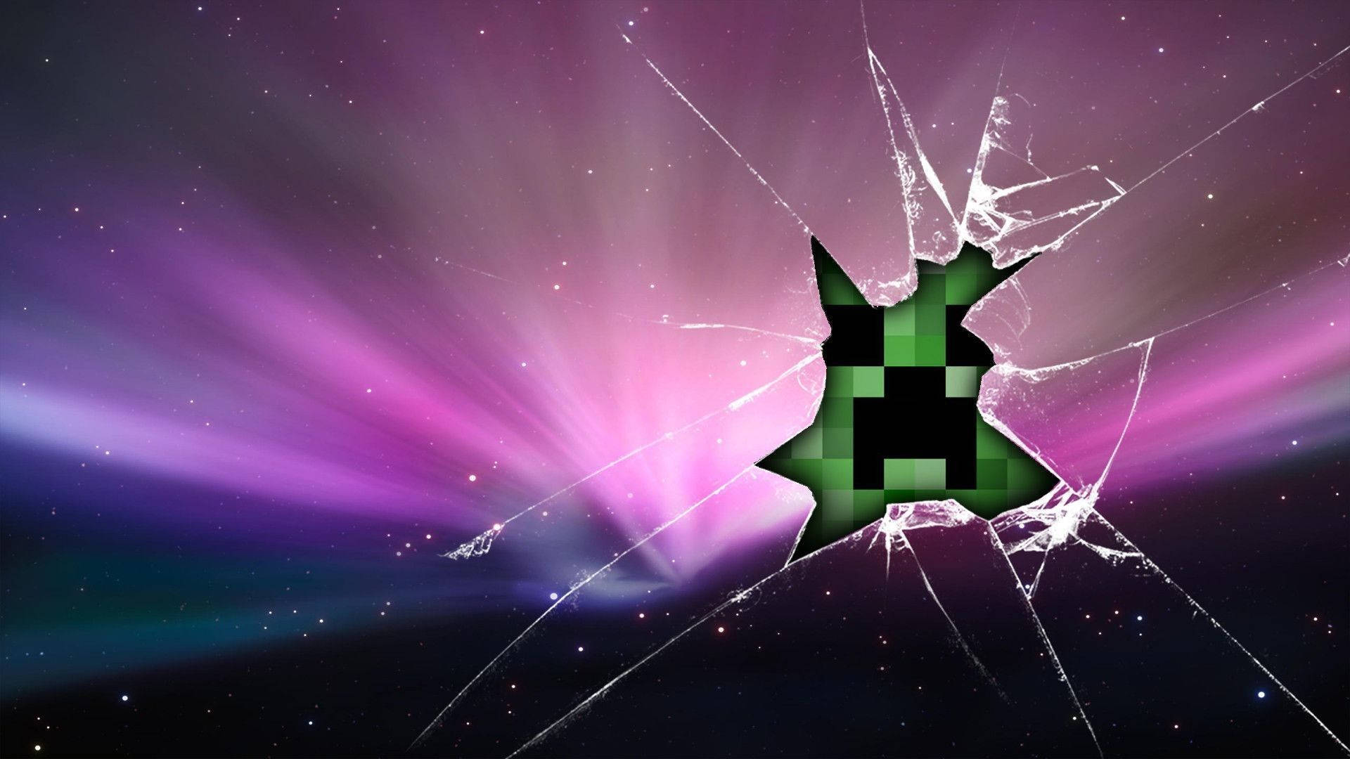 Minecraft Creeper, cracked screen, shattered glass, Full HD Desktop Wallpaper
