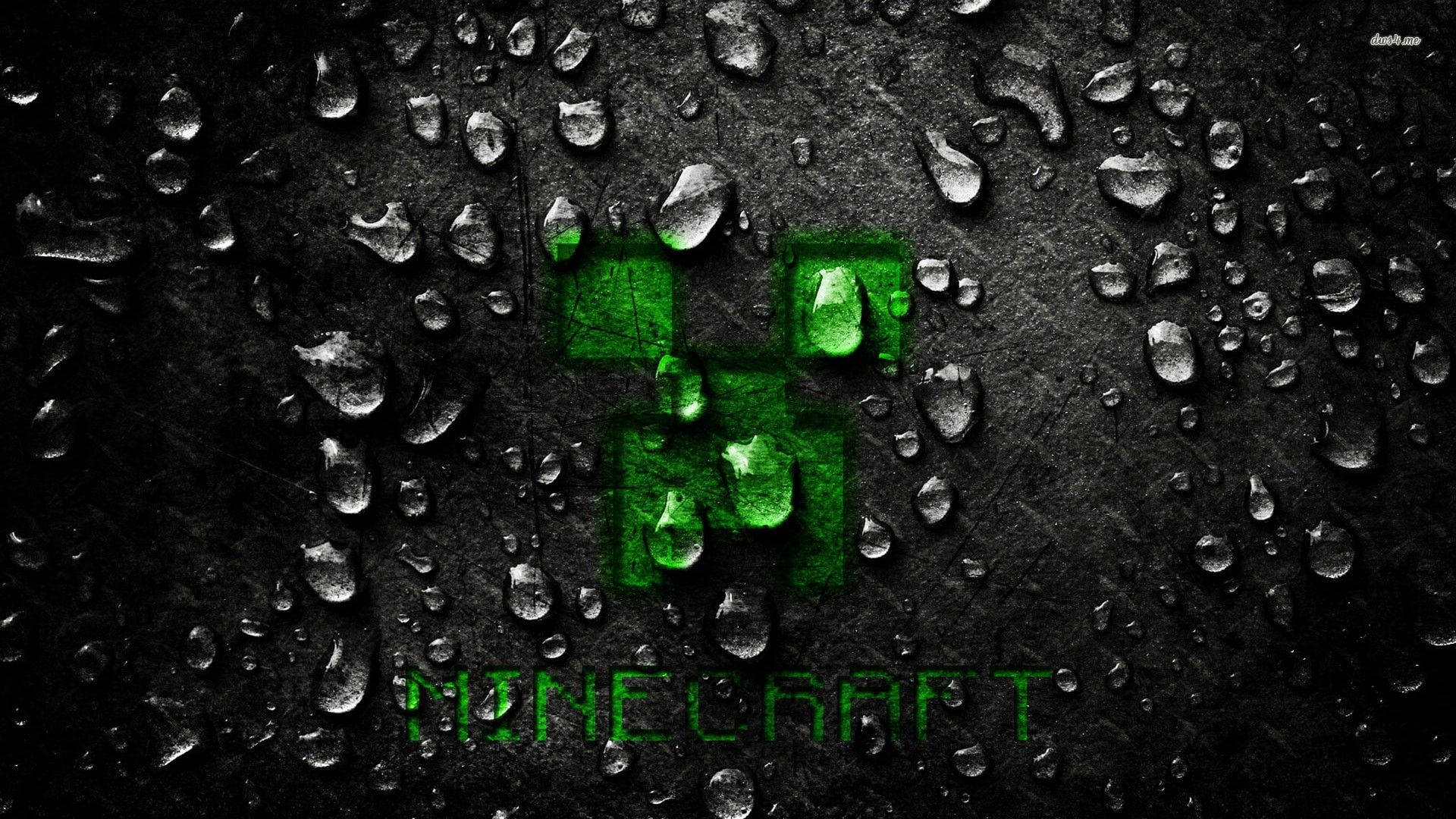Minecraft Creeper, glowing green, raindrops, Full HD Desktop Wallpaper