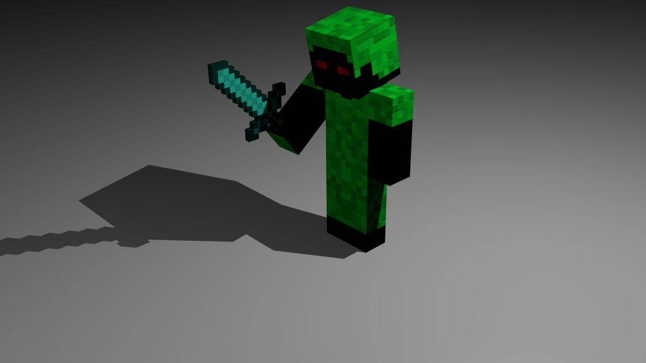 Minecraft Creeper, diamond sword, pixelated green creeper, HD Desktop Wallpaper