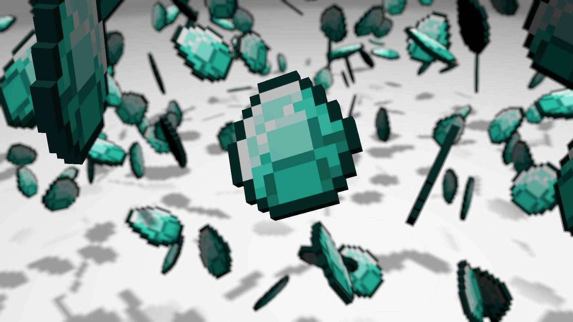 Minecraft, diamond blocks, teal, Full HD Desktop Wallpaper