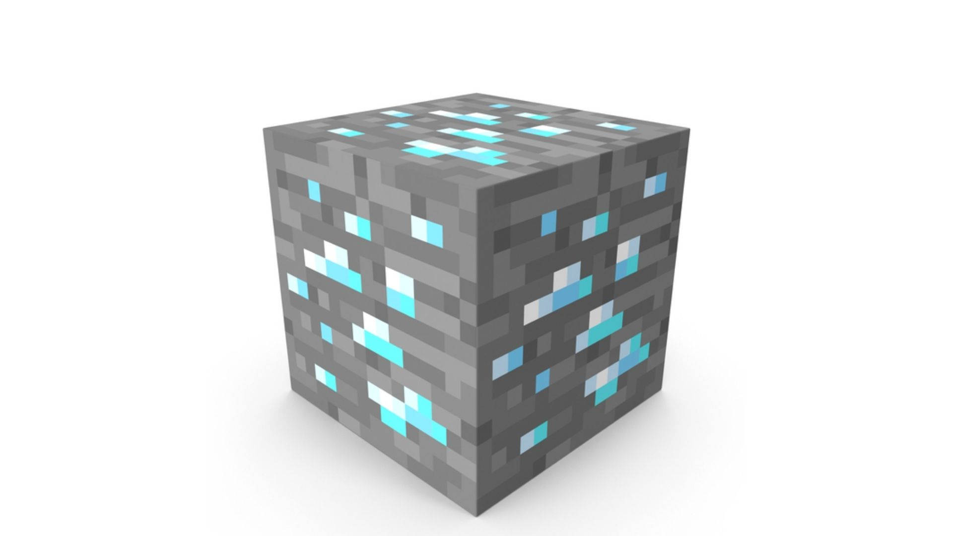 Minecraft Diamond, gray cube, glowing cyan blocks, Full HD Desktop Wallpaper