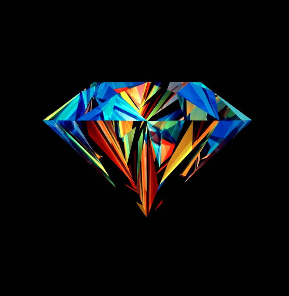 3D diamond, multicolored, sharp geometric facets, SD Phone Wallpaper