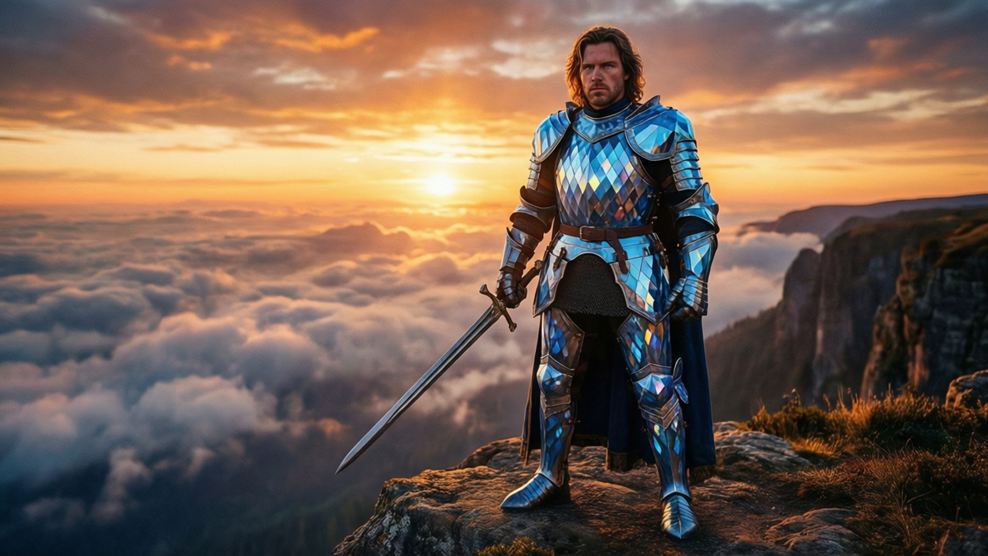 Minecraft, diamond armor, sunset, Full HD Desktop Wallpaper