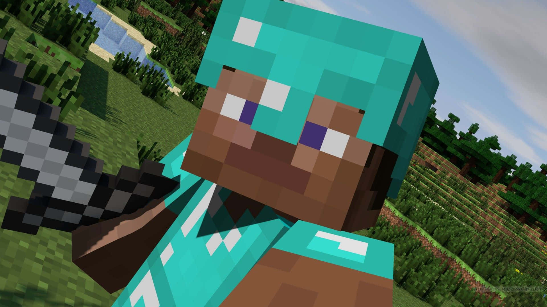 Minecraft, diamond armor, pickaxe, Full HD Desktop Wallpaper