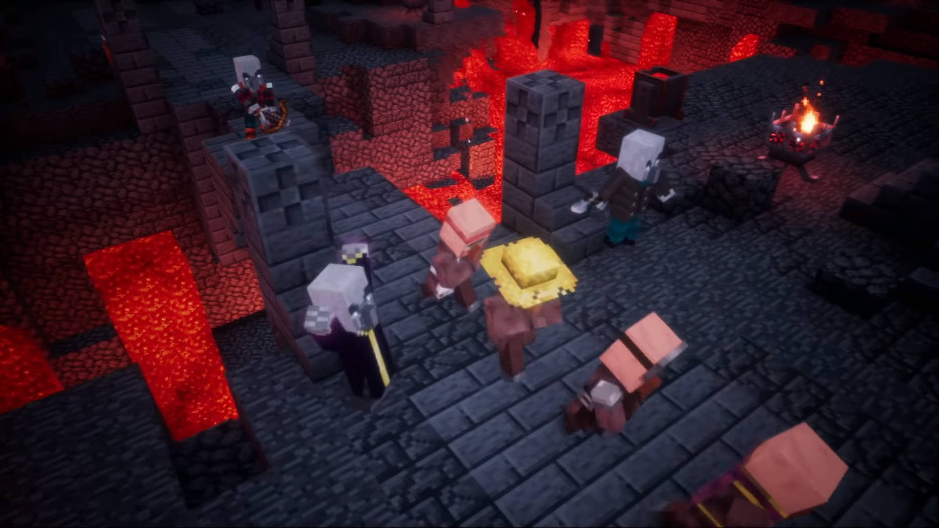 Minecraft Dungeons, illager monsters, fiery nether fortress, Full HD Desktop Wallpaper