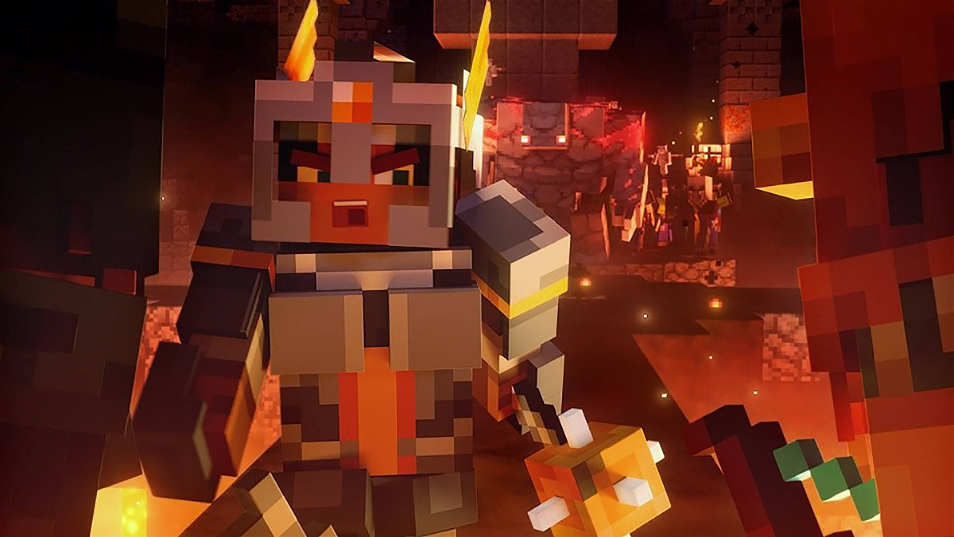 Minecraft Dungeons, pixelated Minecraft knight, armor, Full HD Desktop Wallpaper