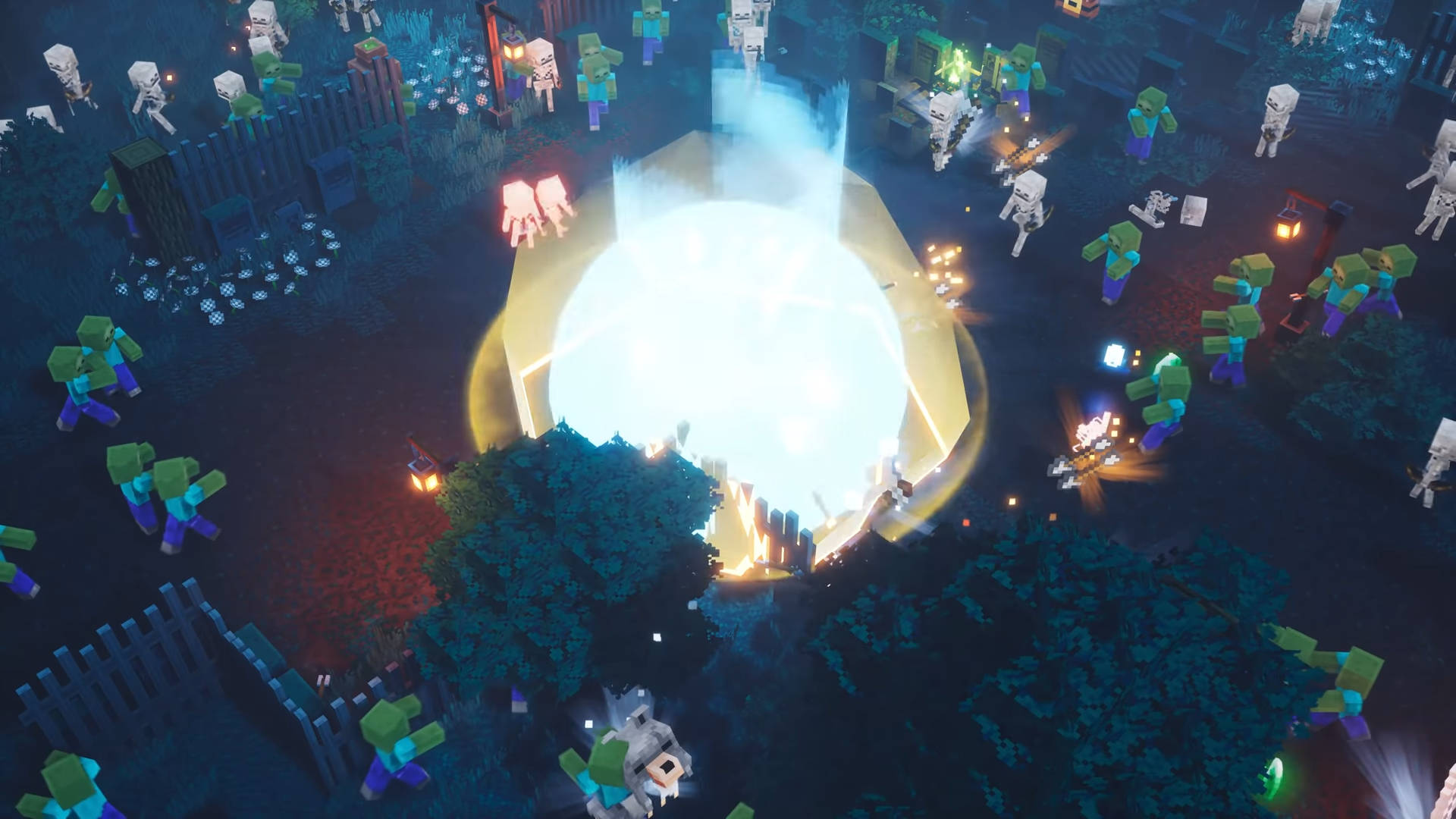 Minecraft Dungeons, light ball, pixelated zombies, Full HD Desktop Wallpaper