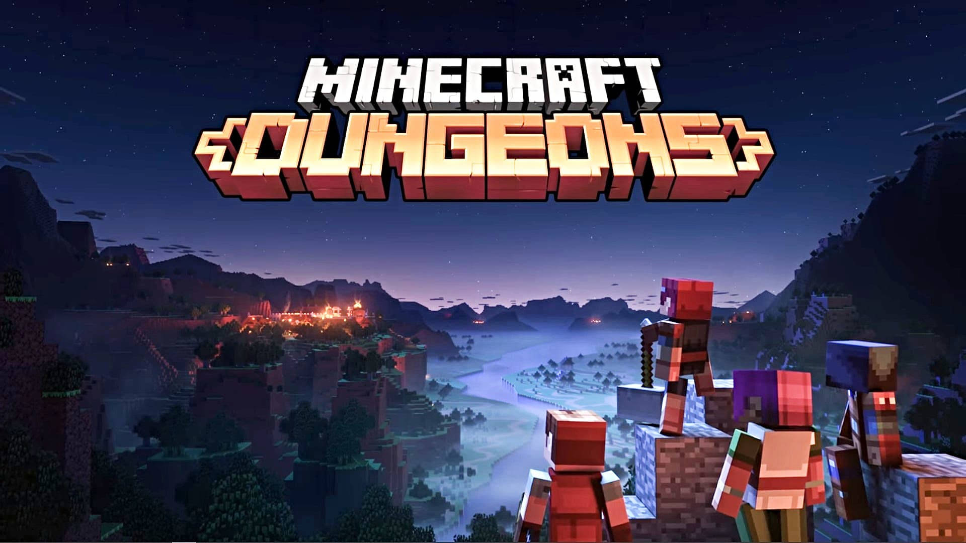 Minecraft Dungeons, village, cliff, Full HD Desktop Wallpaper