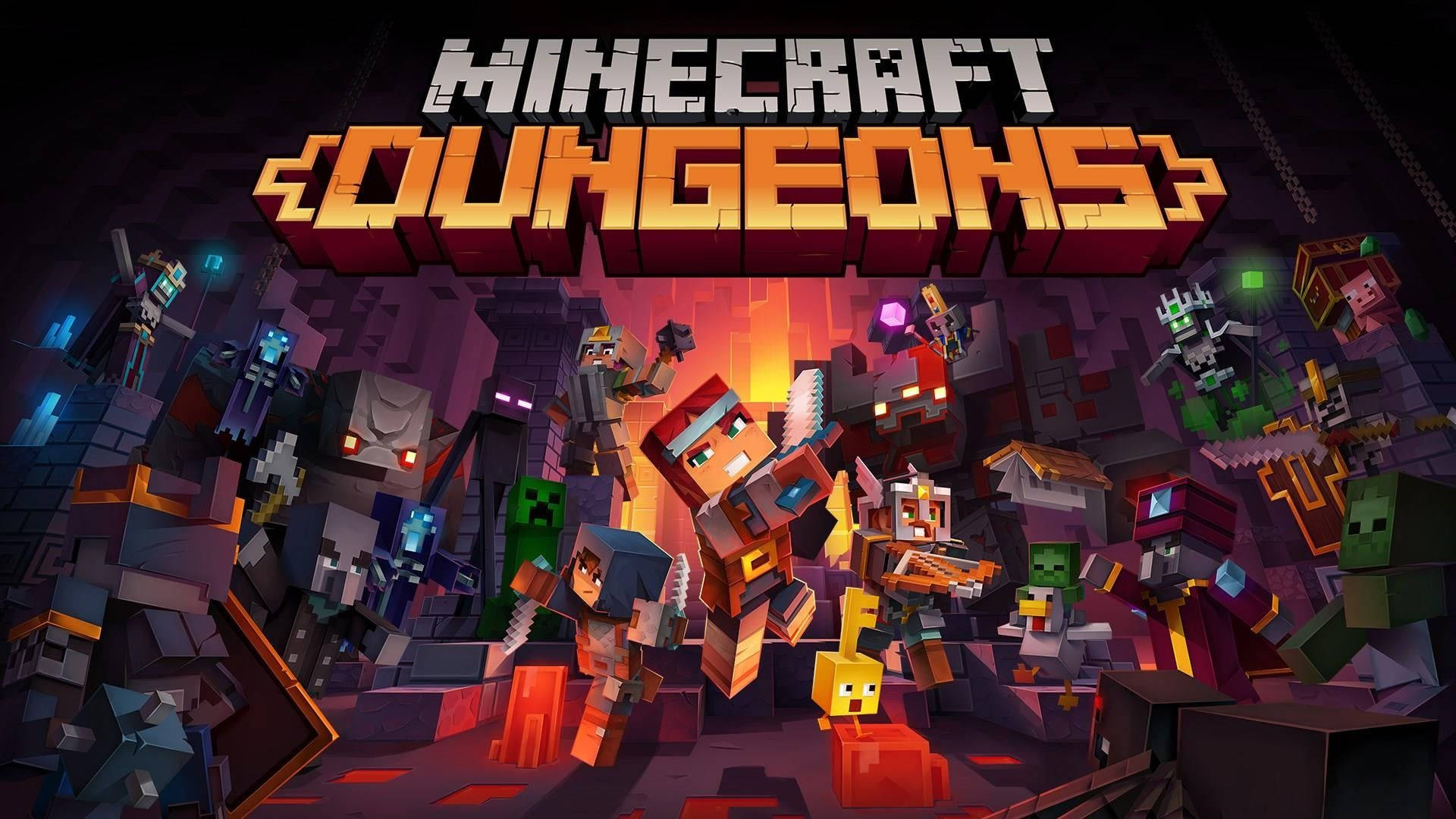 Minecraft Dungeons, blocky pixelated characters, dungeon setting, Full HD Desktop Wallpaper