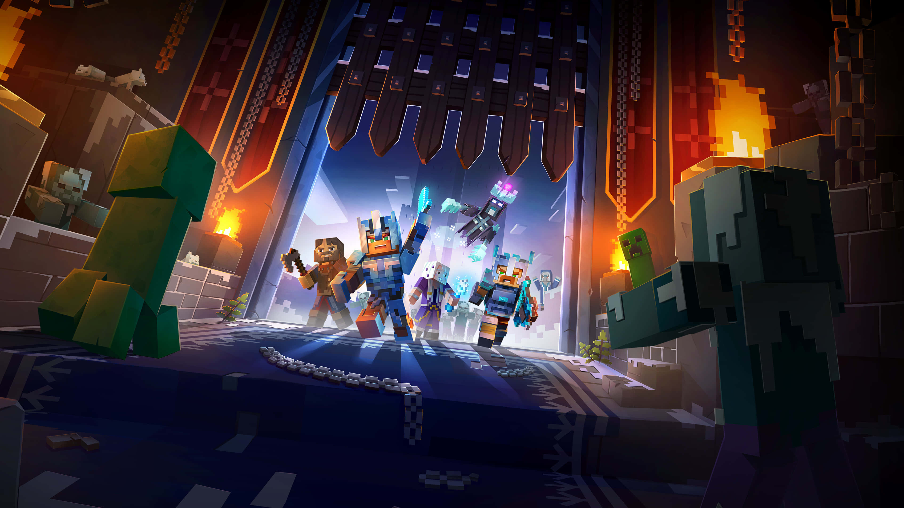 Minecraft, Minecraft Dungeons, stone hall, 4K Desktop Wallpaper