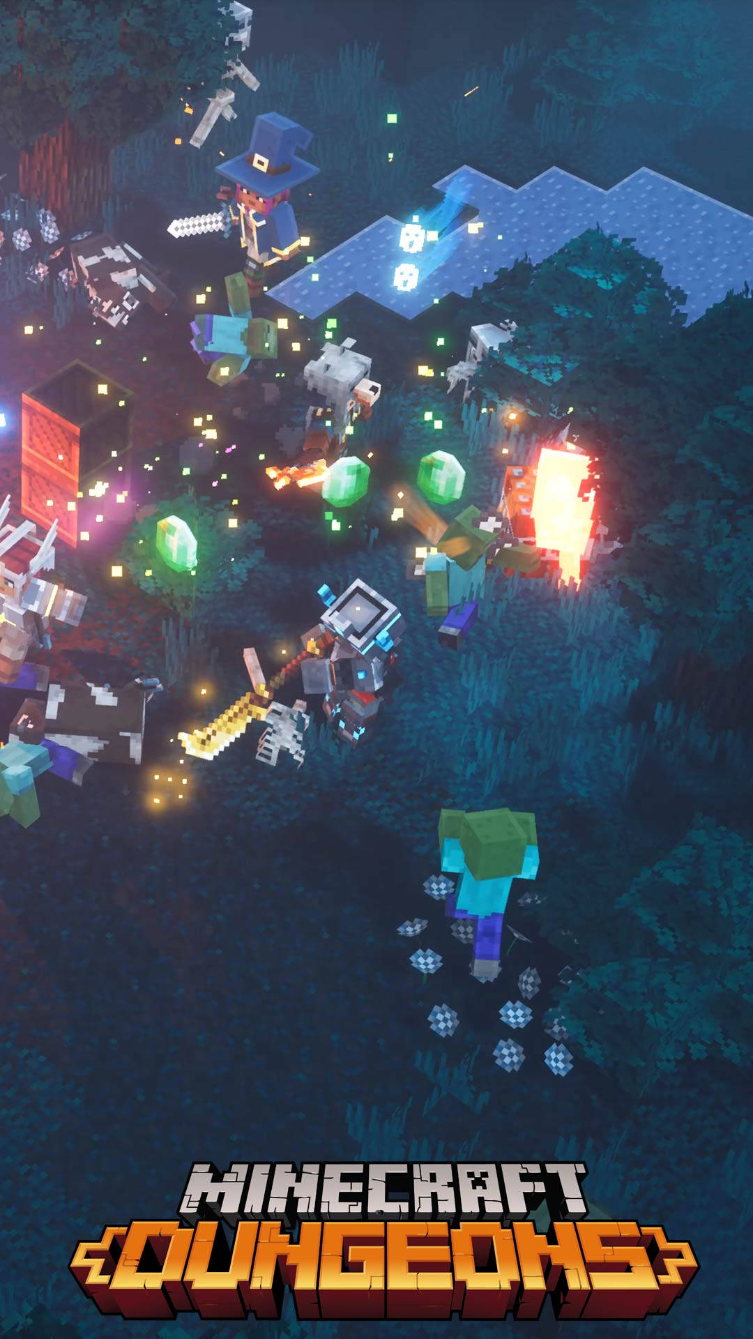Minecraft Dungeons, pixelated, glowing mobs, Full HD Phone Wallpaper