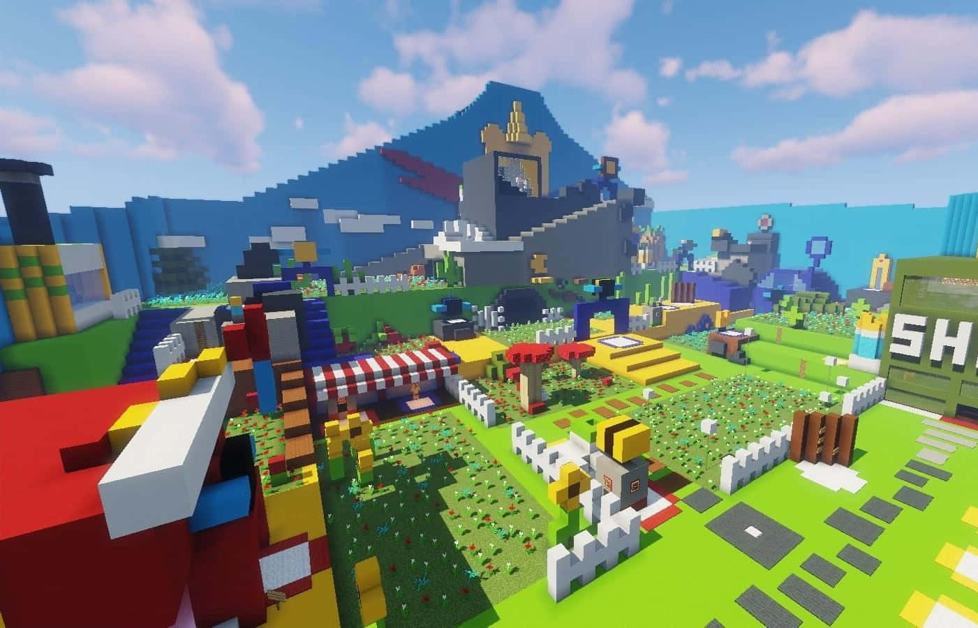 Minecraft, village, colorful houses, HD Desktop Wallpaper
