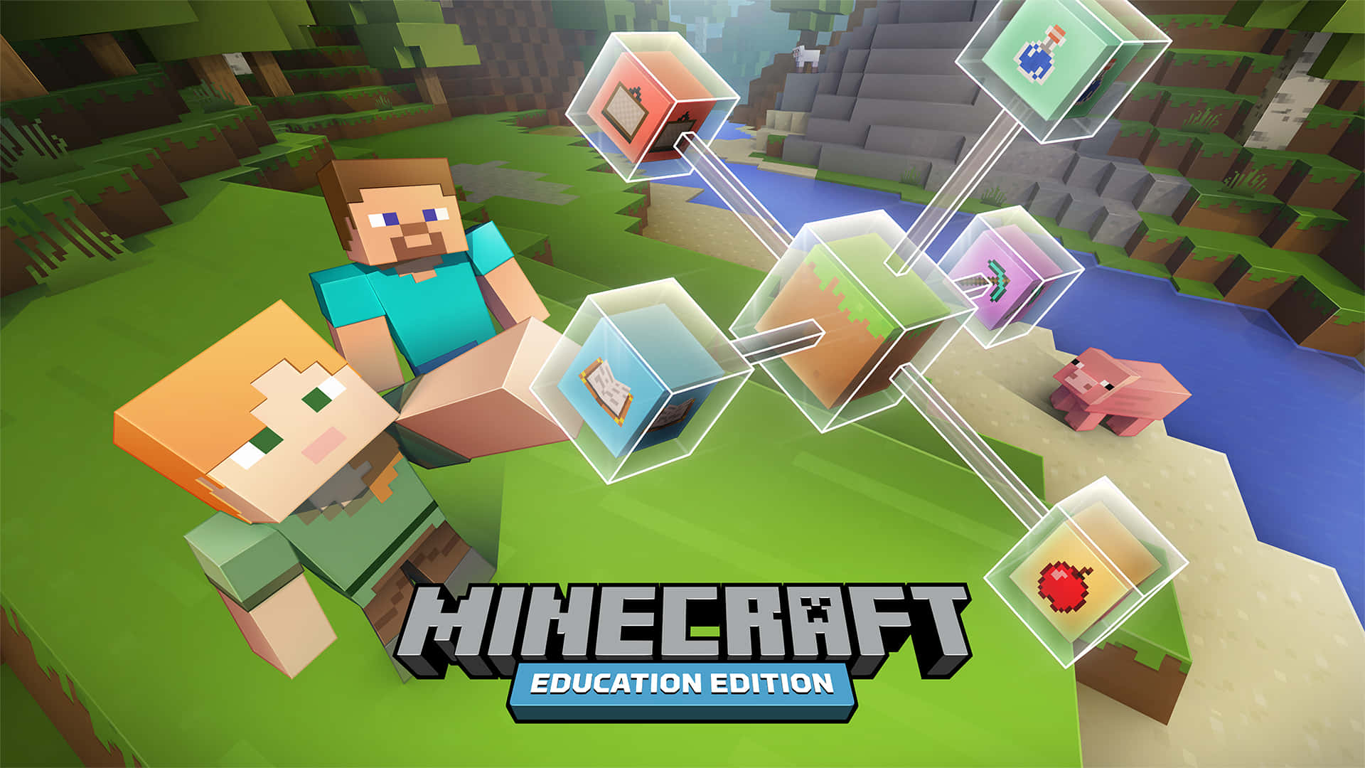 Minecraft Education Edition, Minecraft characters, grass, Full HD Desktop Wallpaper