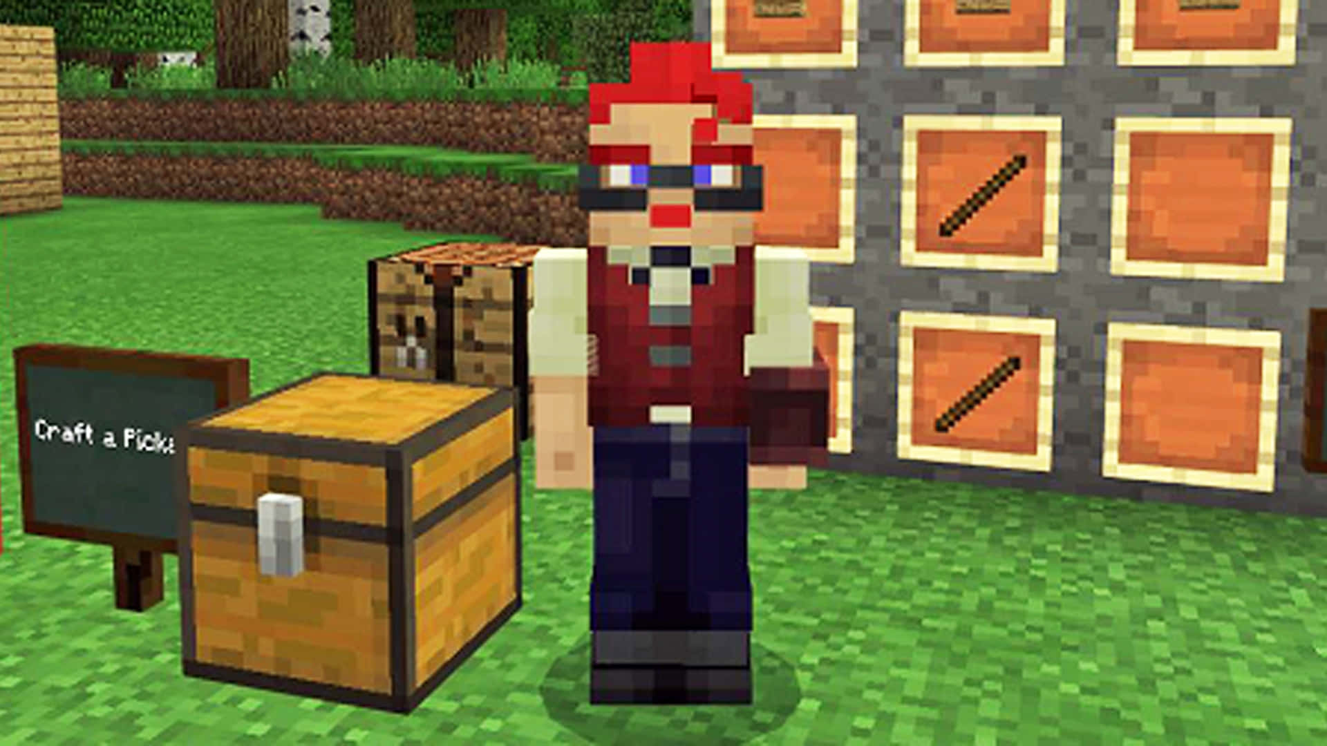 Minecraft Education Edition, red hair, glasses, Full HD Desktop Wallpaper