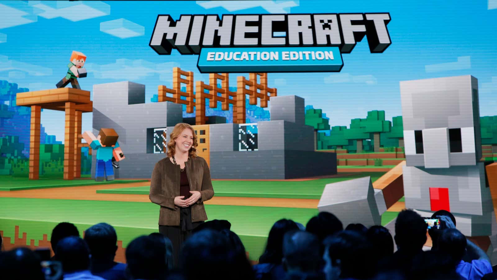 Minecraft Education Edition, blocky characters, structures, HD Desktop Wallpaper